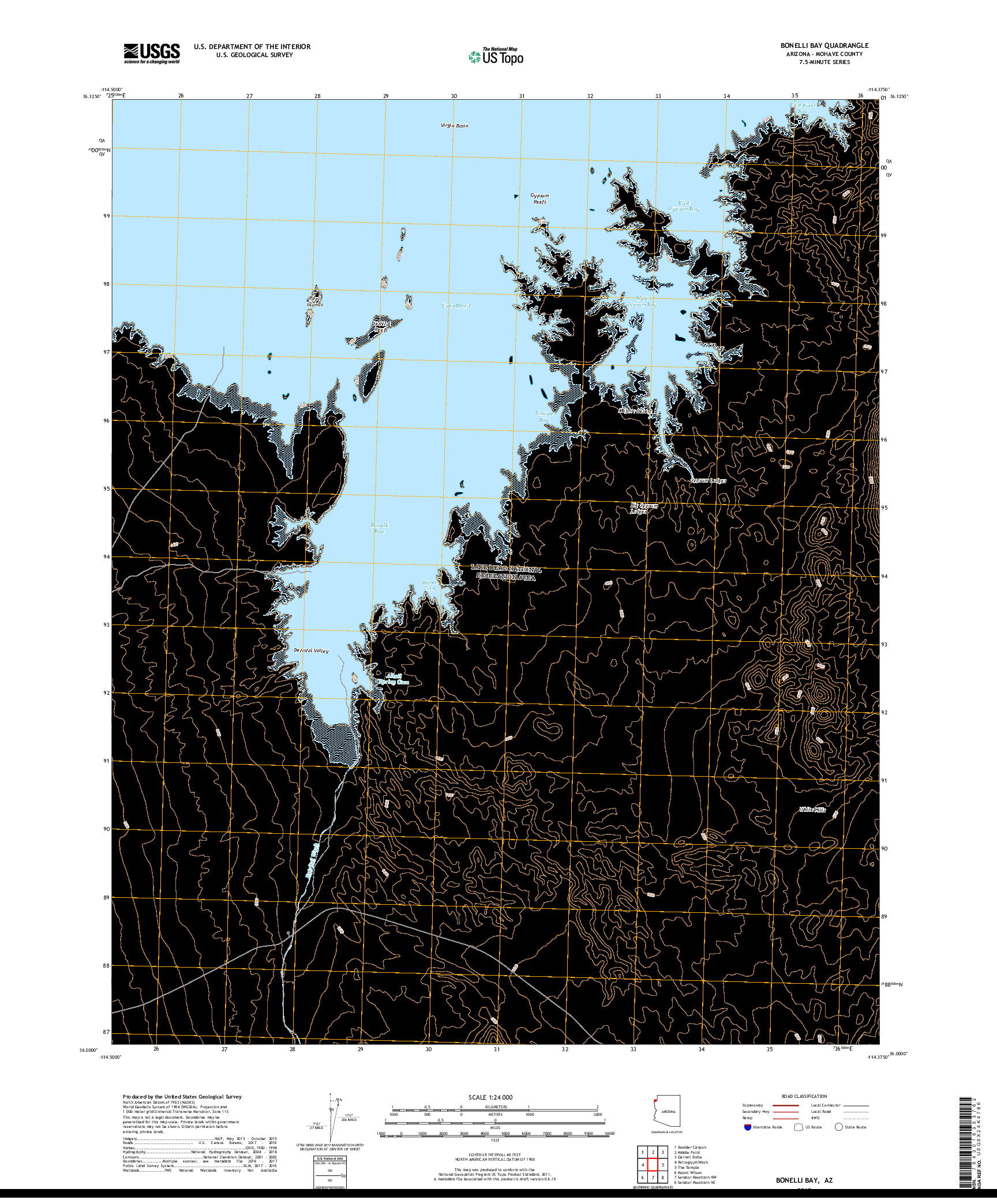 USGS US TOPO 7.5-MINUTE MAP FOR BONELLI BAY, AZ 2018