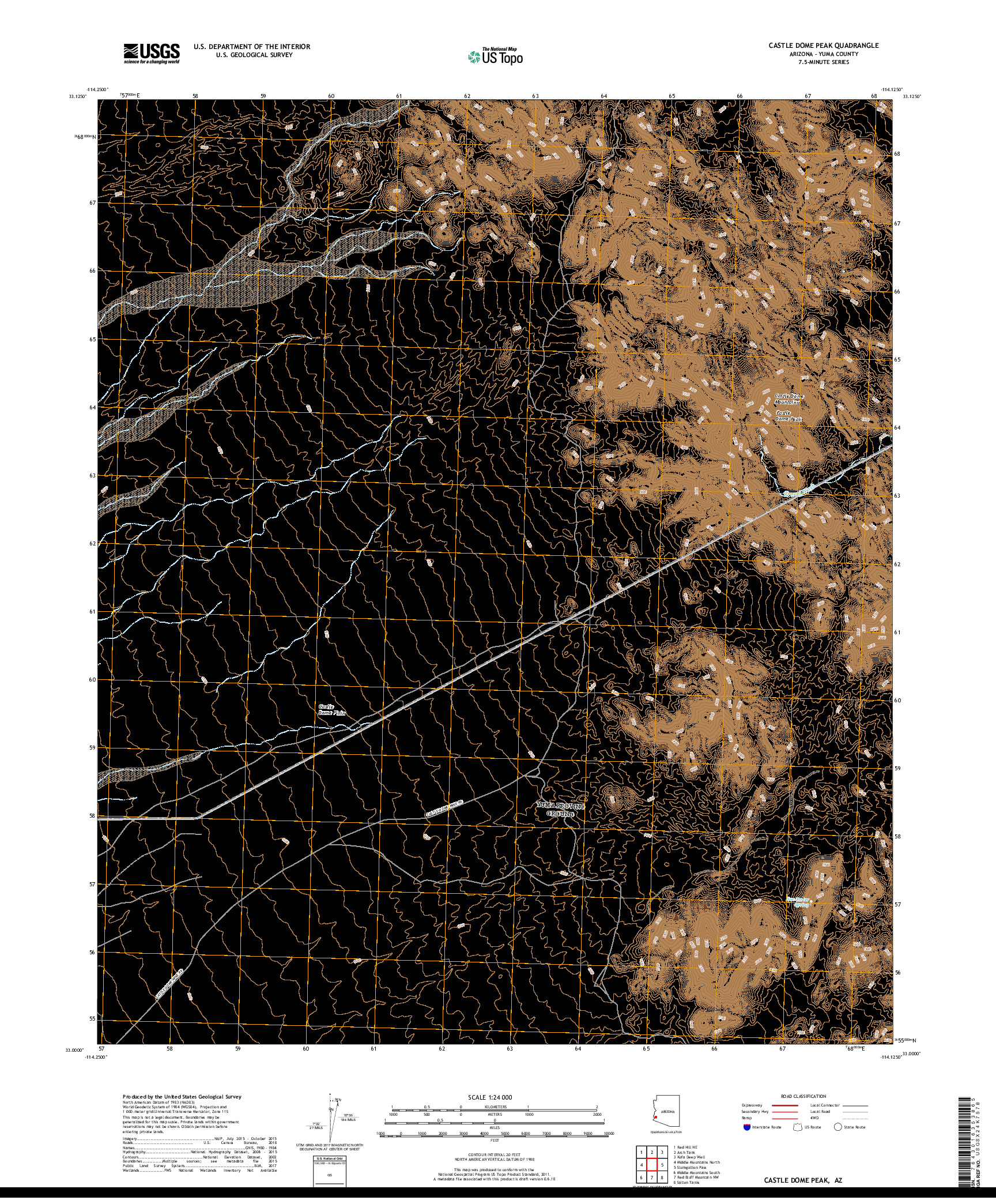 USGS US TOPO 7.5-MINUTE MAP FOR CASTLE DOME PEAK, AZ 2018