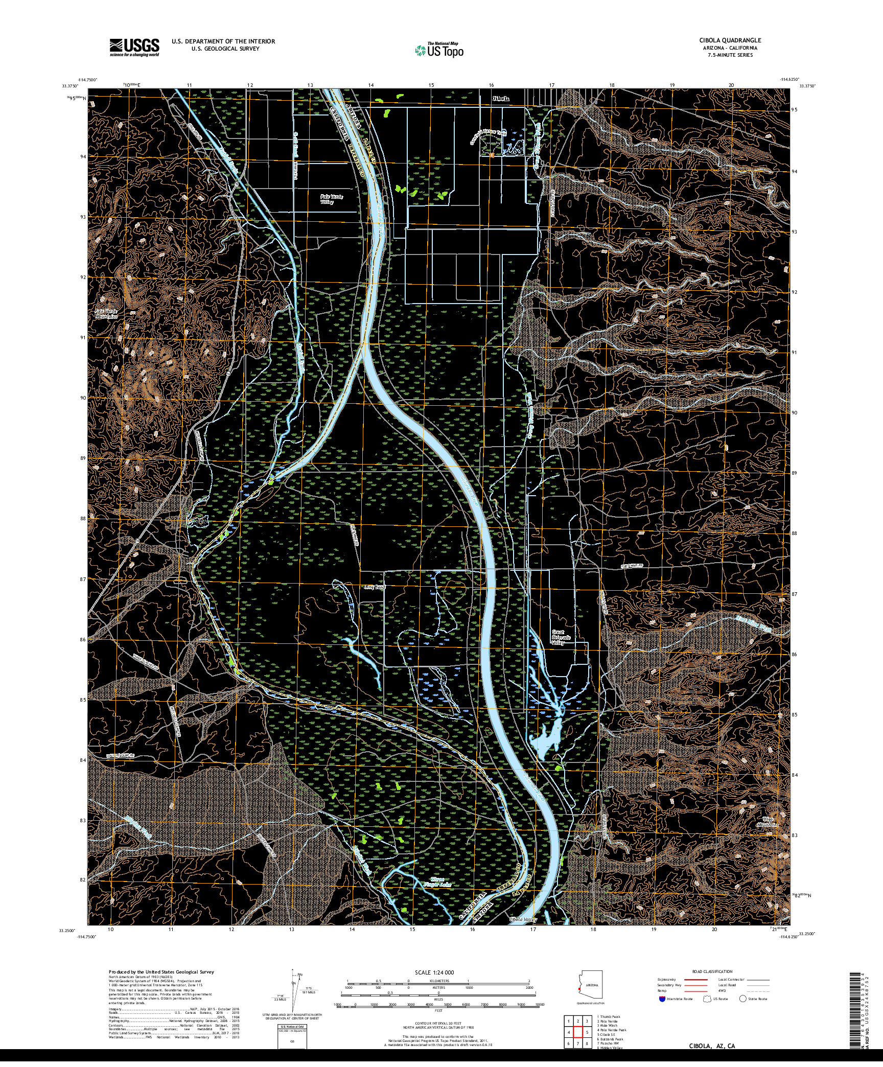 USGS US TOPO 7.5-MINUTE MAP FOR CIBOLA, AZ,CA 2018