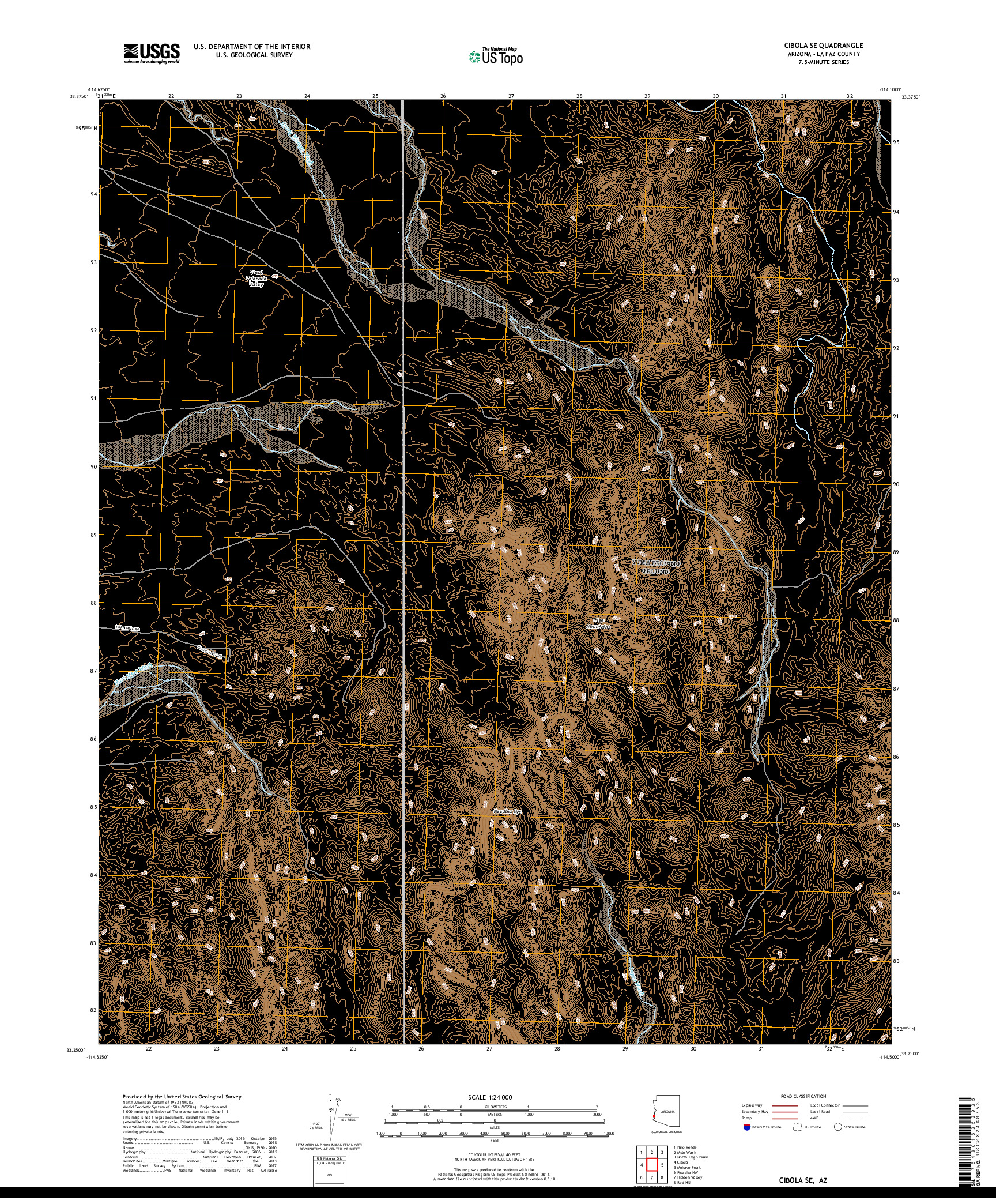 USGS US TOPO 7.5-MINUTE MAP FOR CIBOLA SE, AZ 2018