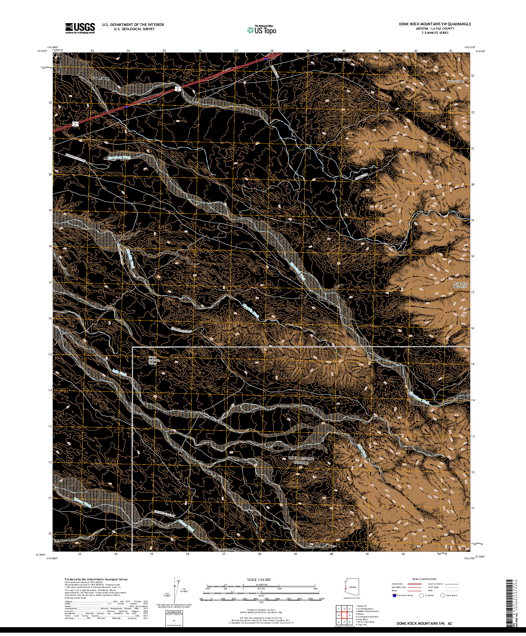 USGS US TOPO 7.5-MINUTE MAP FOR DOME ROCK MOUNTAINS SW, AZ 2018