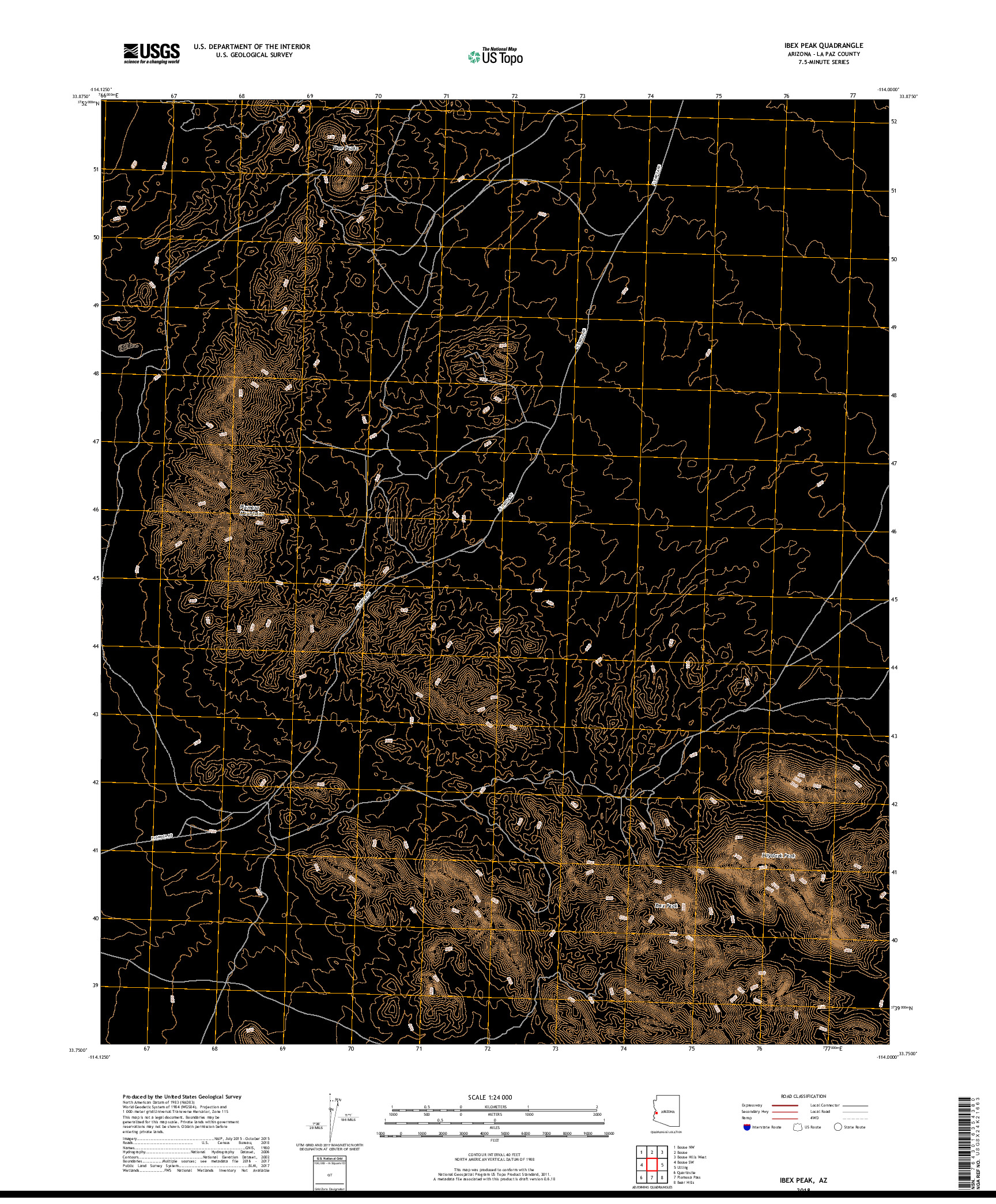 USGS US TOPO 7.5-MINUTE MAP FOR IBEX PEAK, AZ 2018