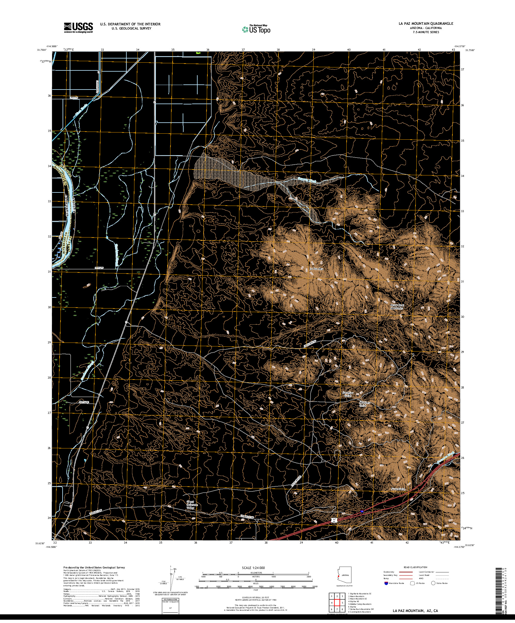 USGS US TOPO 7.5-MINUTE MAP FOR LA PAZ MOUNTAIN, AZ,CA 2018