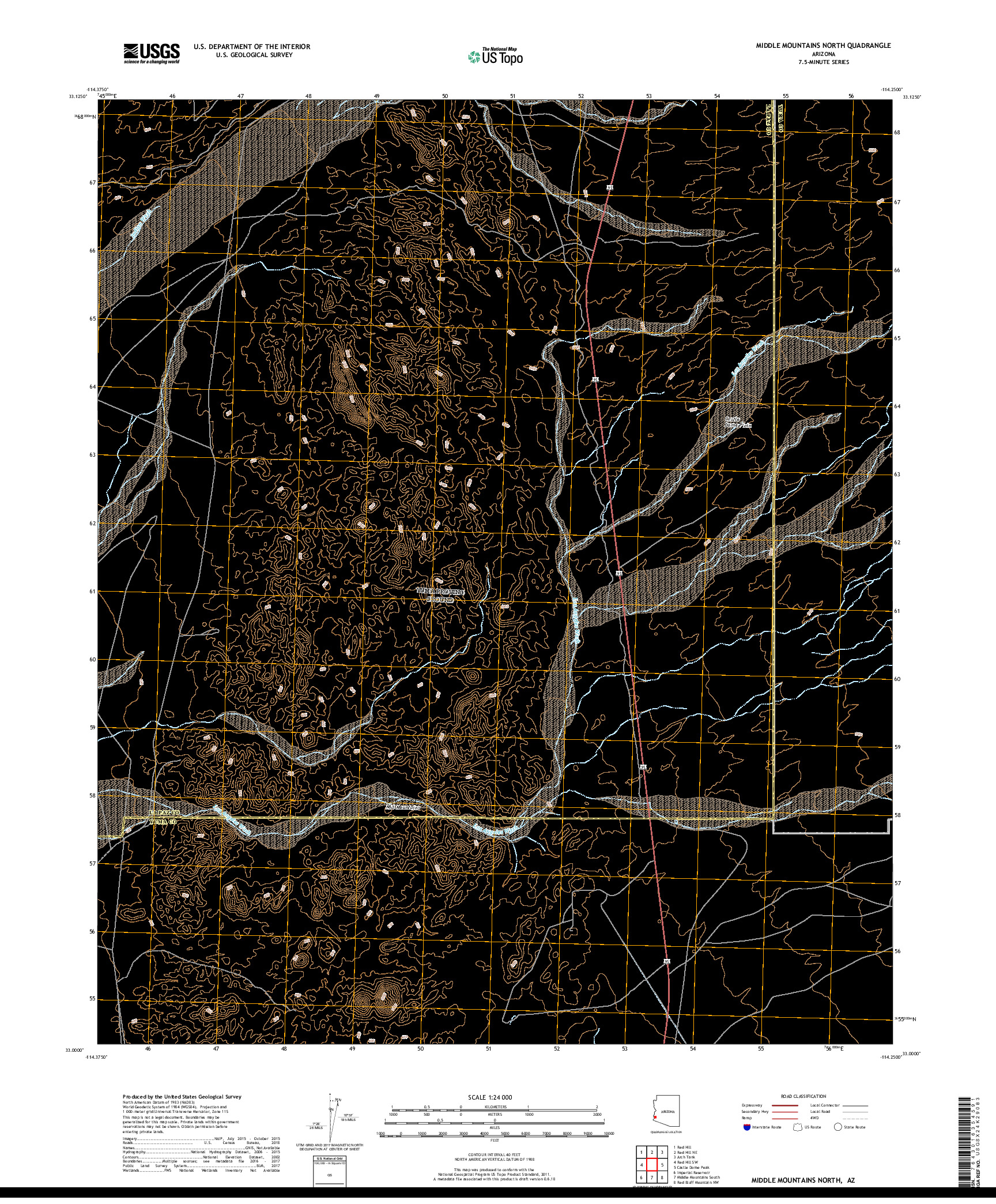 USGS US TOPO 7.5-MINUTE MAP FOR MIDDLE MOUNTAINS NORTH, AZ 2018