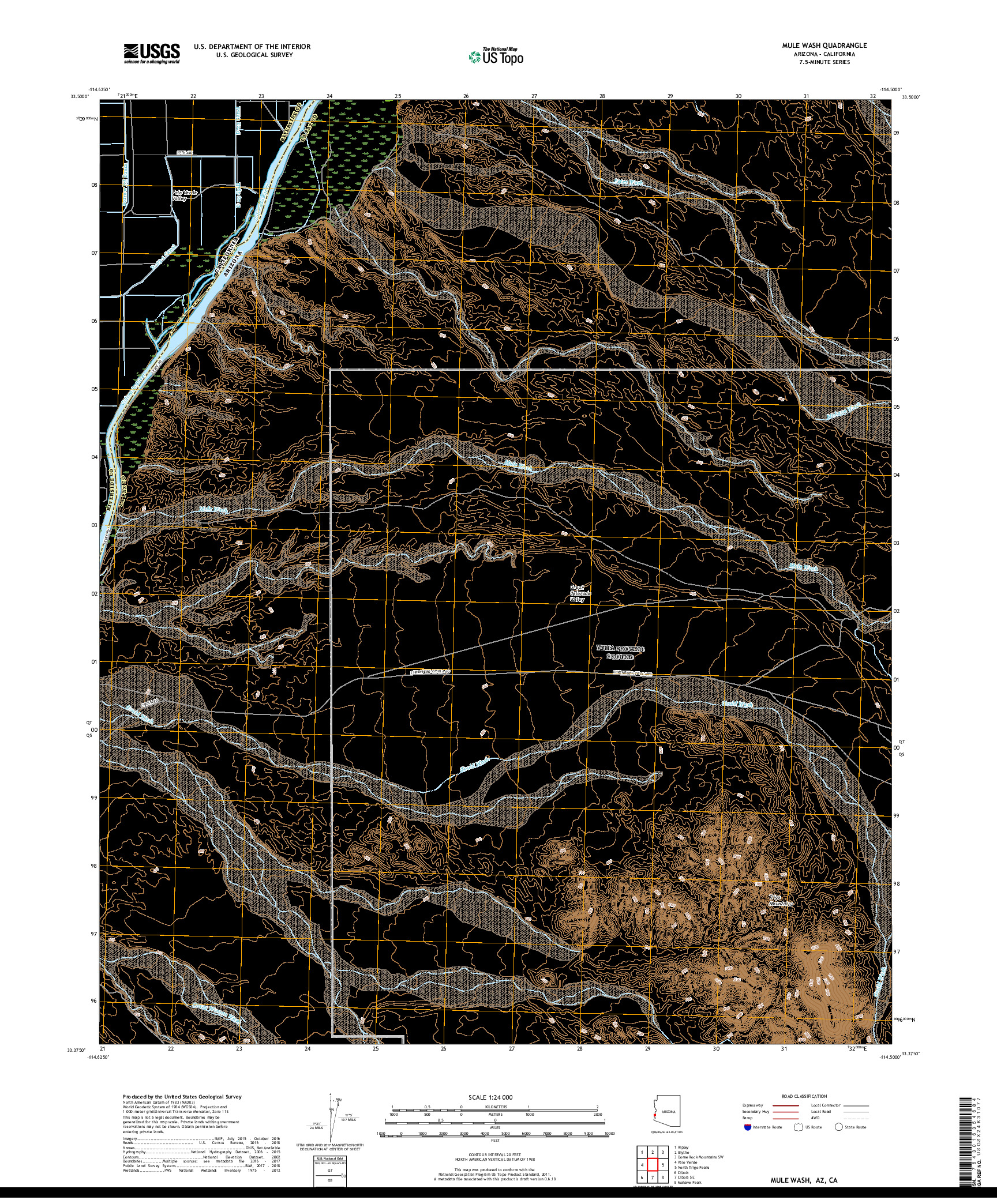 USGS US TOPO 7.5-MINUTE MAP FOR MULE WASH, AZ,CA 2018