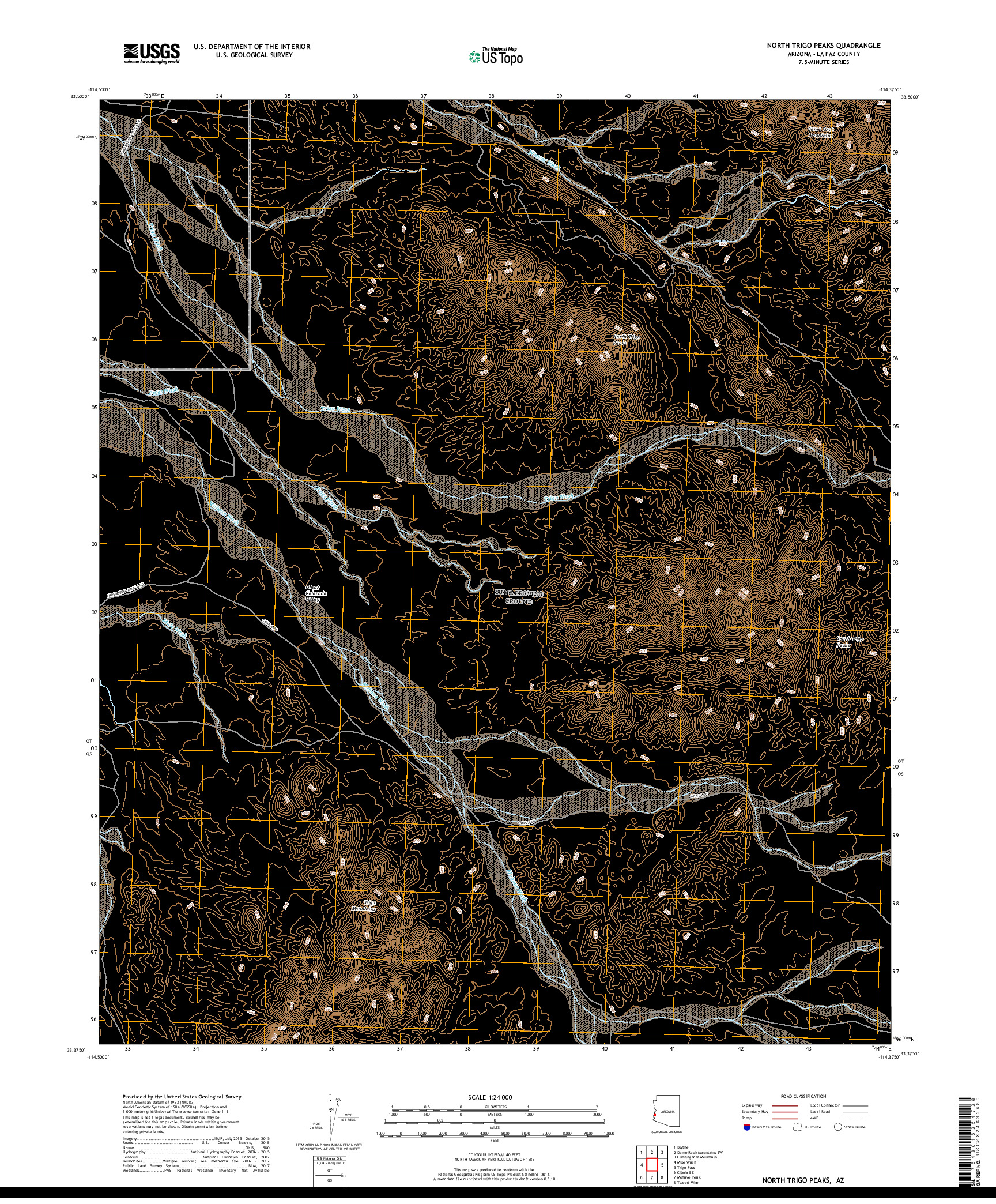 USGS US TOPO 7.5-MINUTE MAP FOR NORTH TRIGO PEAKS, AZ 2018