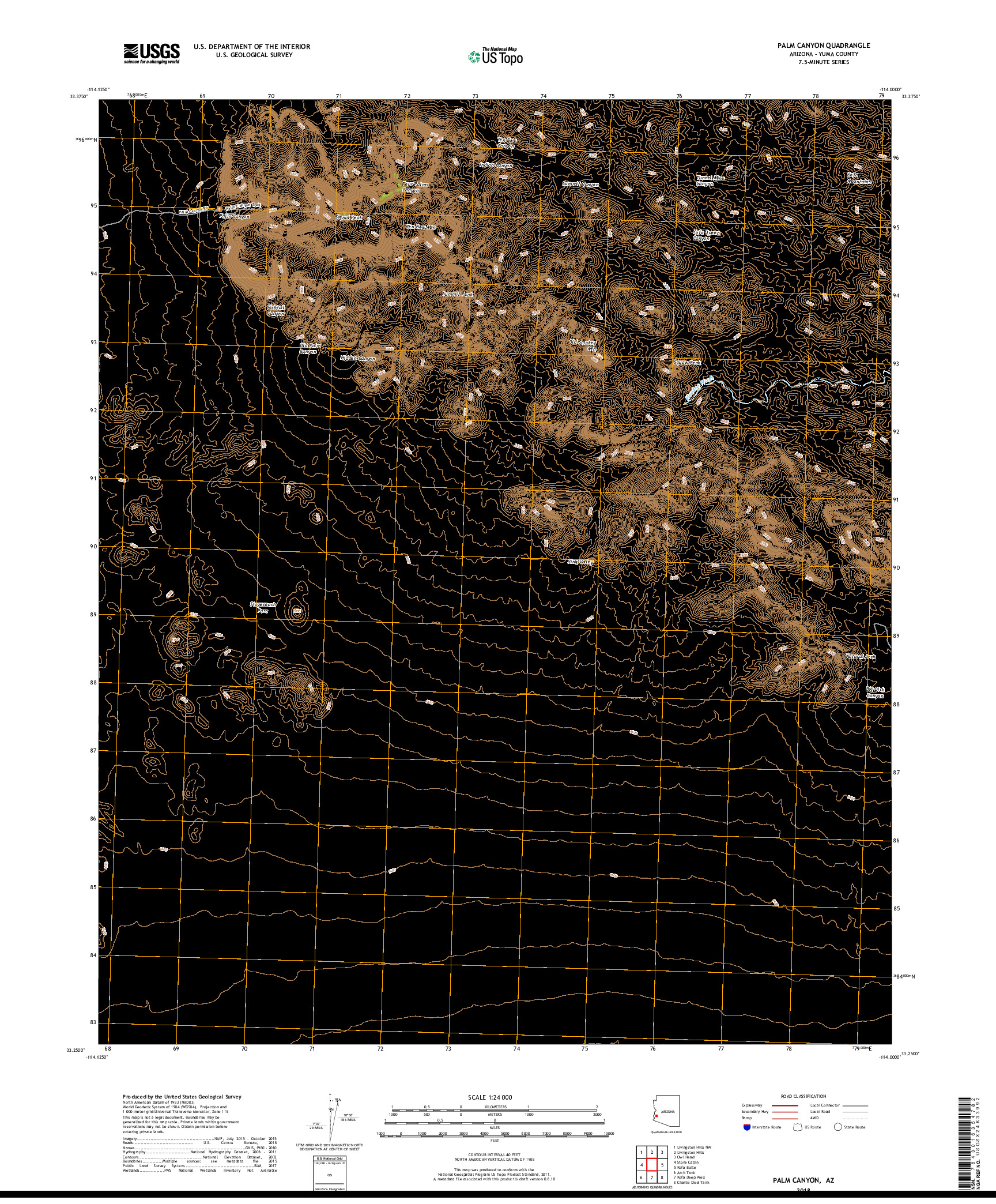 USGS US TOPO 7.5-MINUTE MAP FOR PALM CANYON, AZ 2018