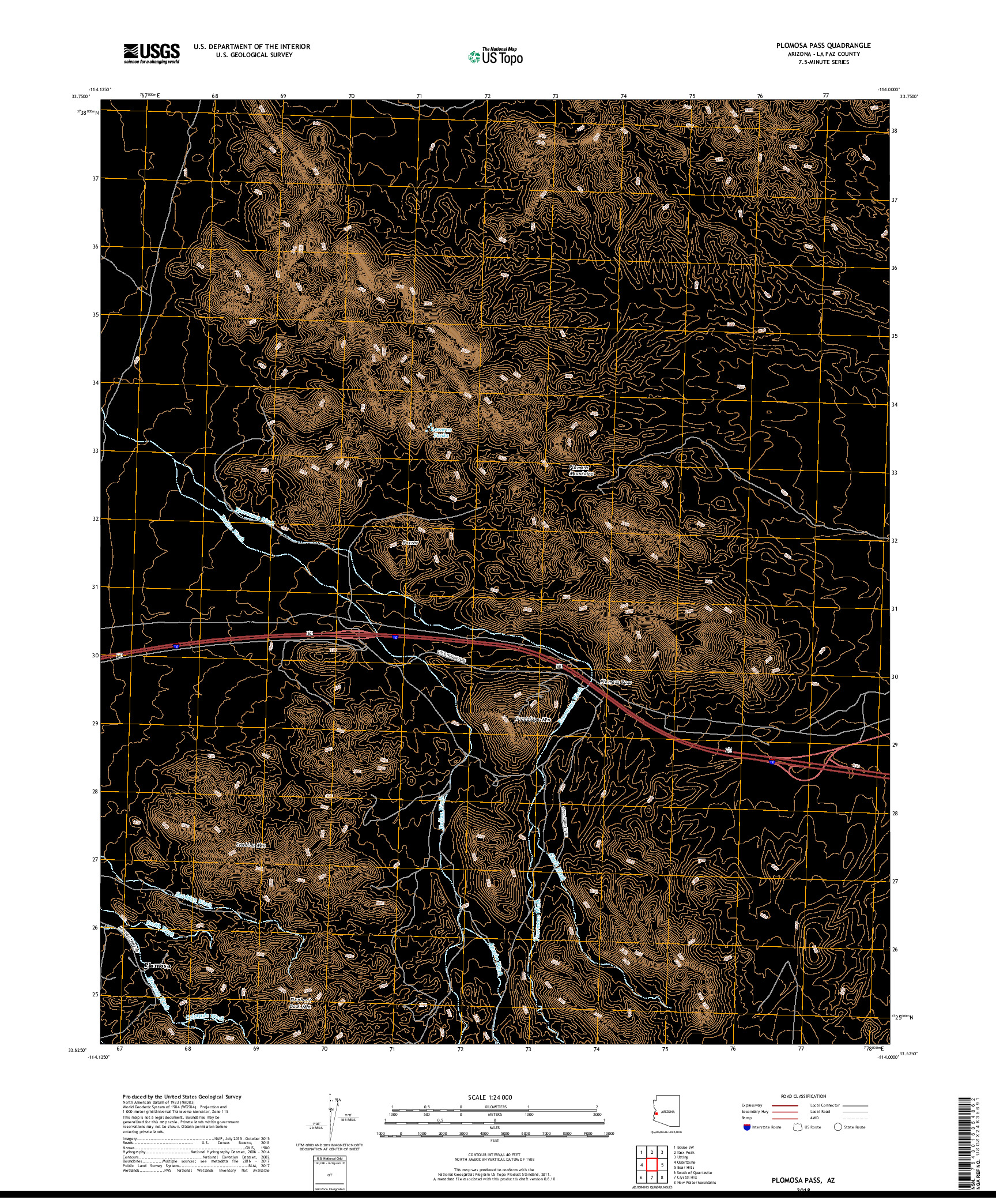 USGS US TOPO 7.5-MINUTE MAP FOR PLOMOSA PASS, AZ 2018