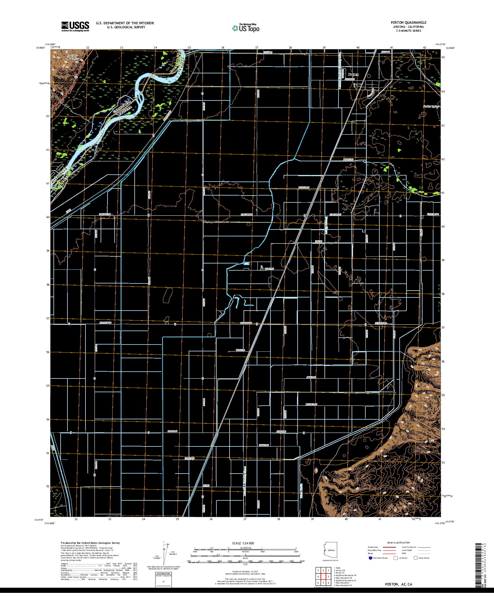 USGS US TOPO 7.5-MINUTE MAP FOR POSTON, AZ,CA 2018