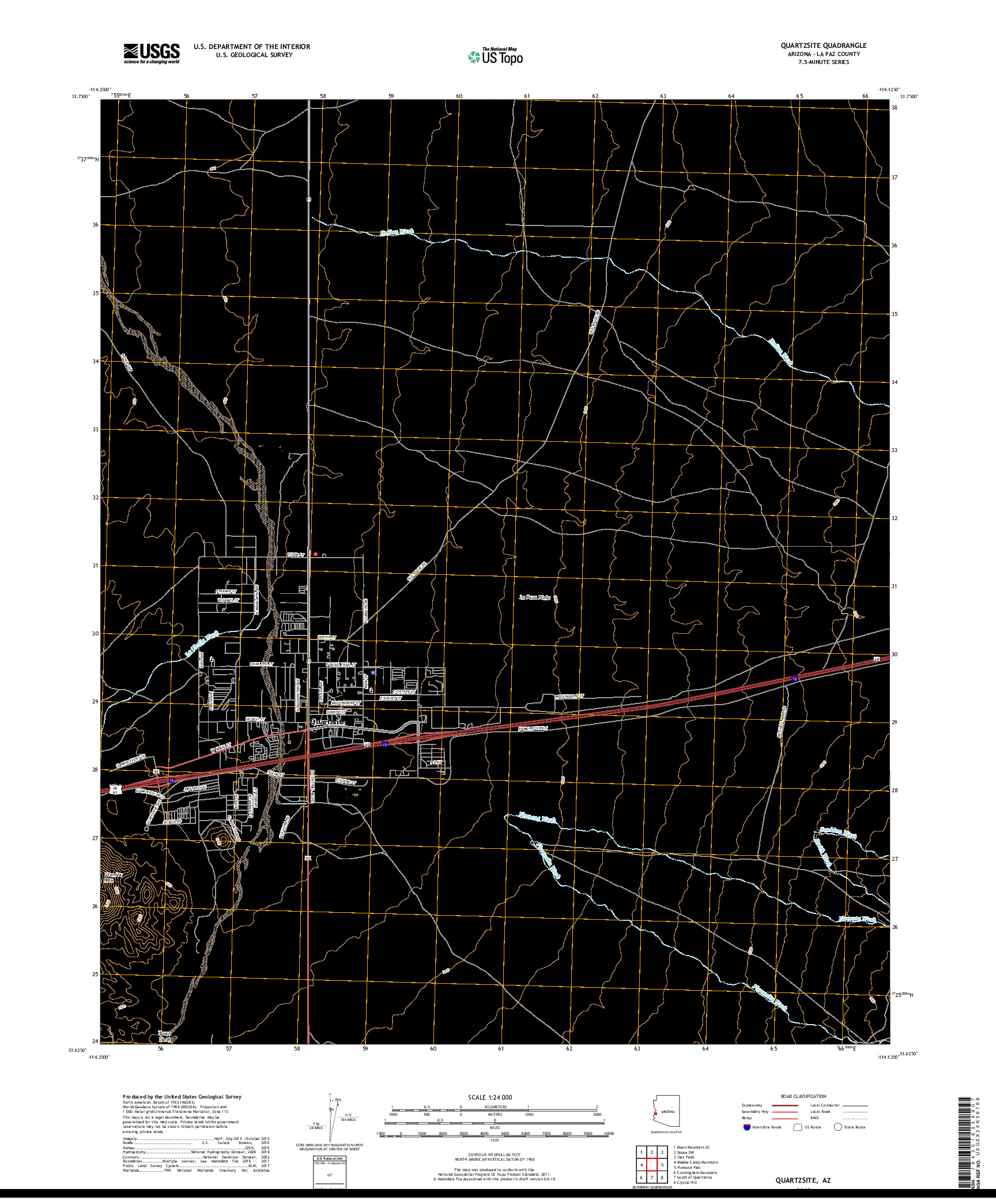 USGS US TOPO 7.5-MINUTE MAP FOR QUARTZSITE, AZ 2018