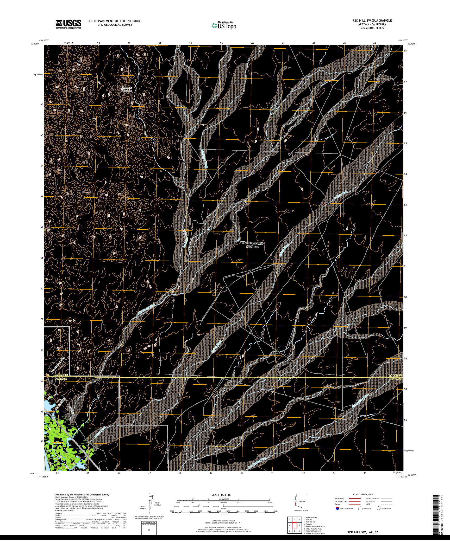 USGS US TOPO 7.5-MINUTE MAP FOR RED HILL SW, AZ,CA 2018