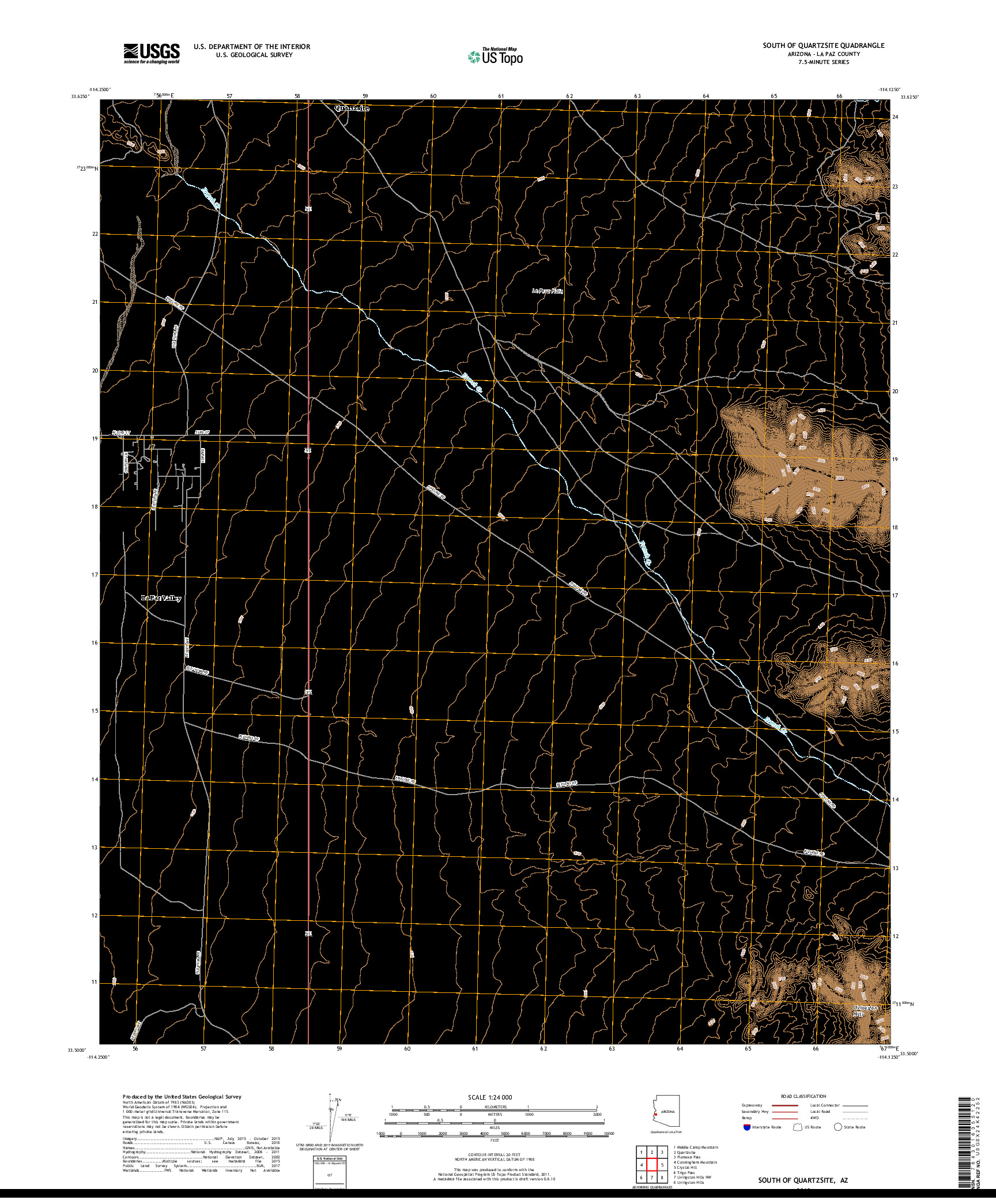 USGS US TOPO 7.5-MINUTE MAP FOR SOUTH OF QUARTZSITE, AZ 2018
