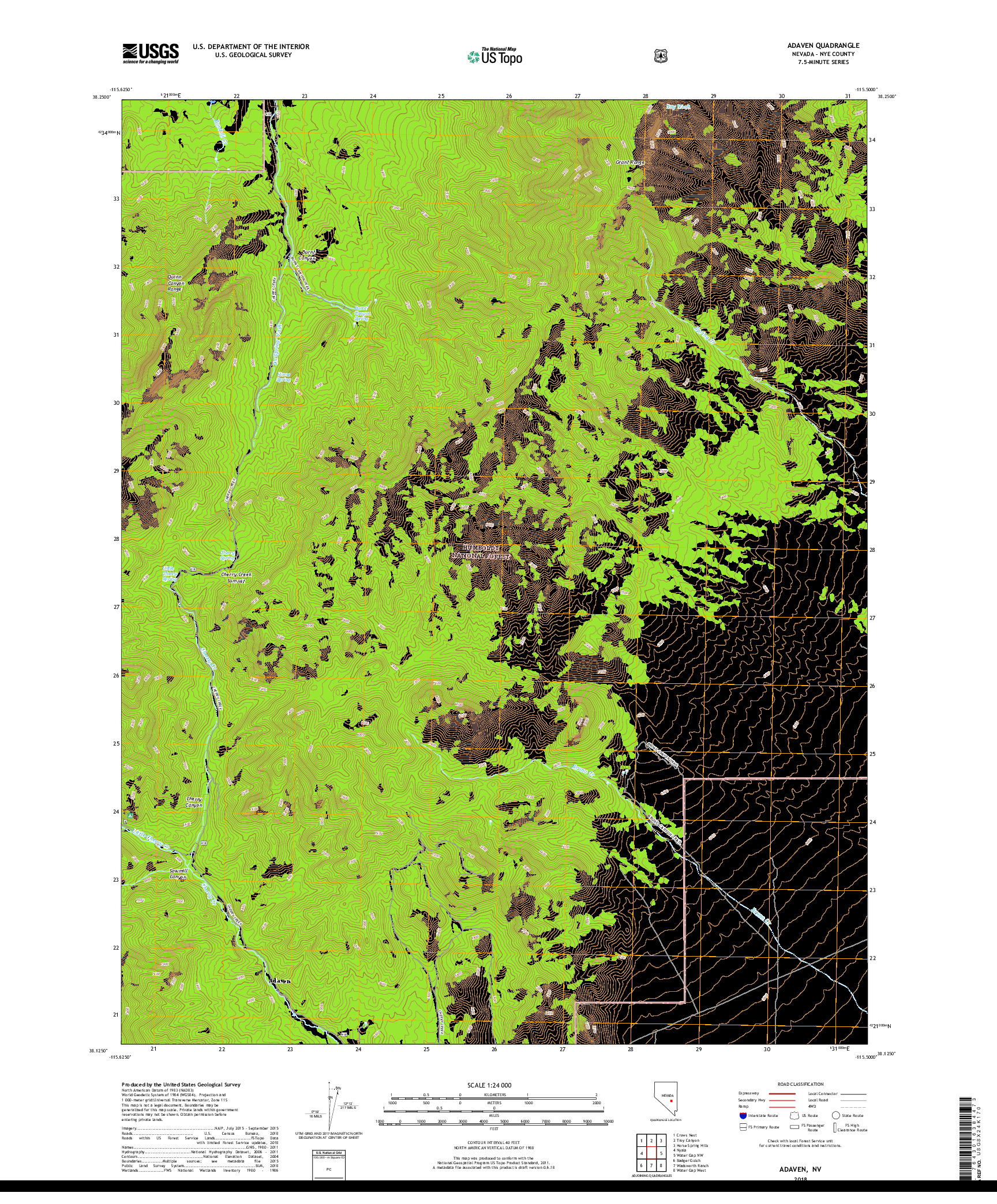 USGS US TOPO 7.5-MINUTE MAP FOR ADAVEN, NV 2018