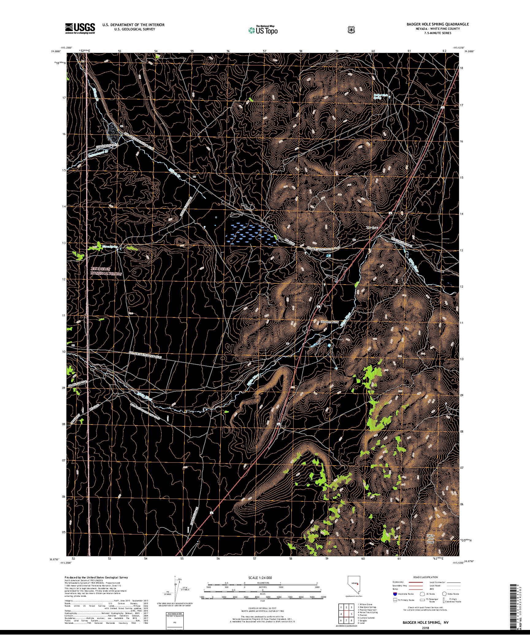 USGS US TOPO 7.5-MINUTE MAP FOR BADGER HOLE SPRING, NV 2018