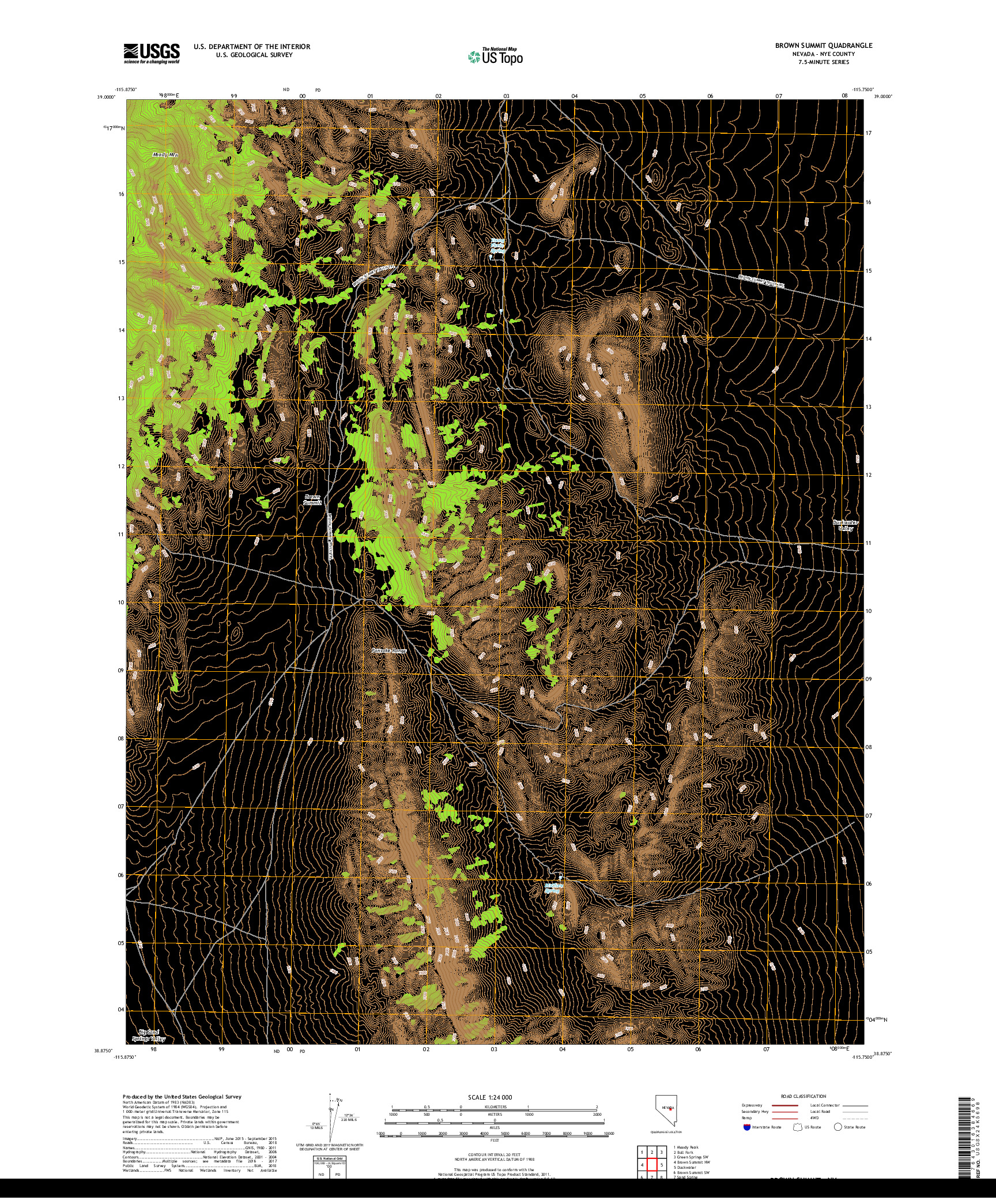 USGS US TOPO 7.5-MINUTE MAP FOR BROWN SUMMIT, NV 2018