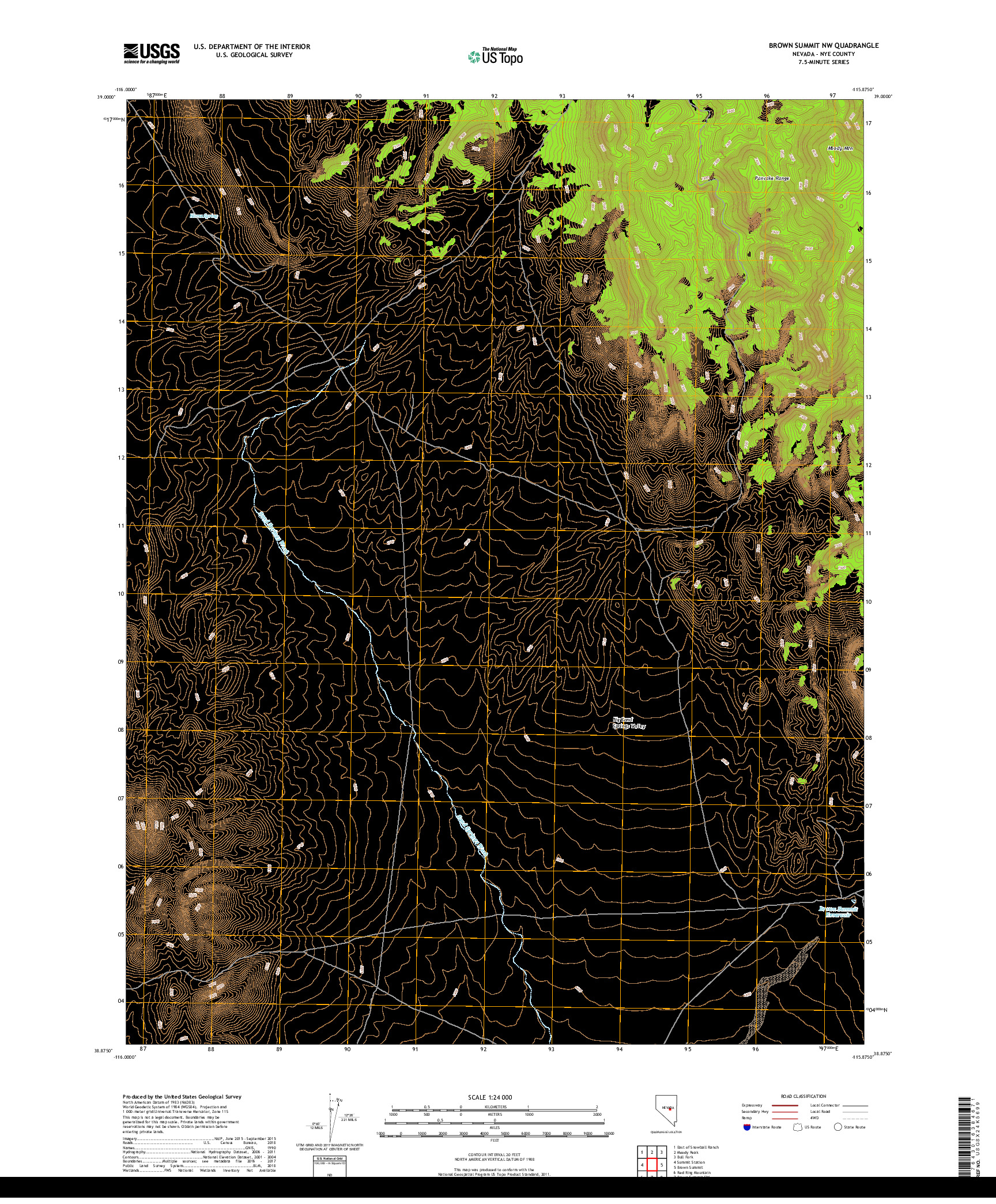 USGS US TOPO 7.5-MINUTE MAP FOR BROWN SUMMIT NW, NV 2018