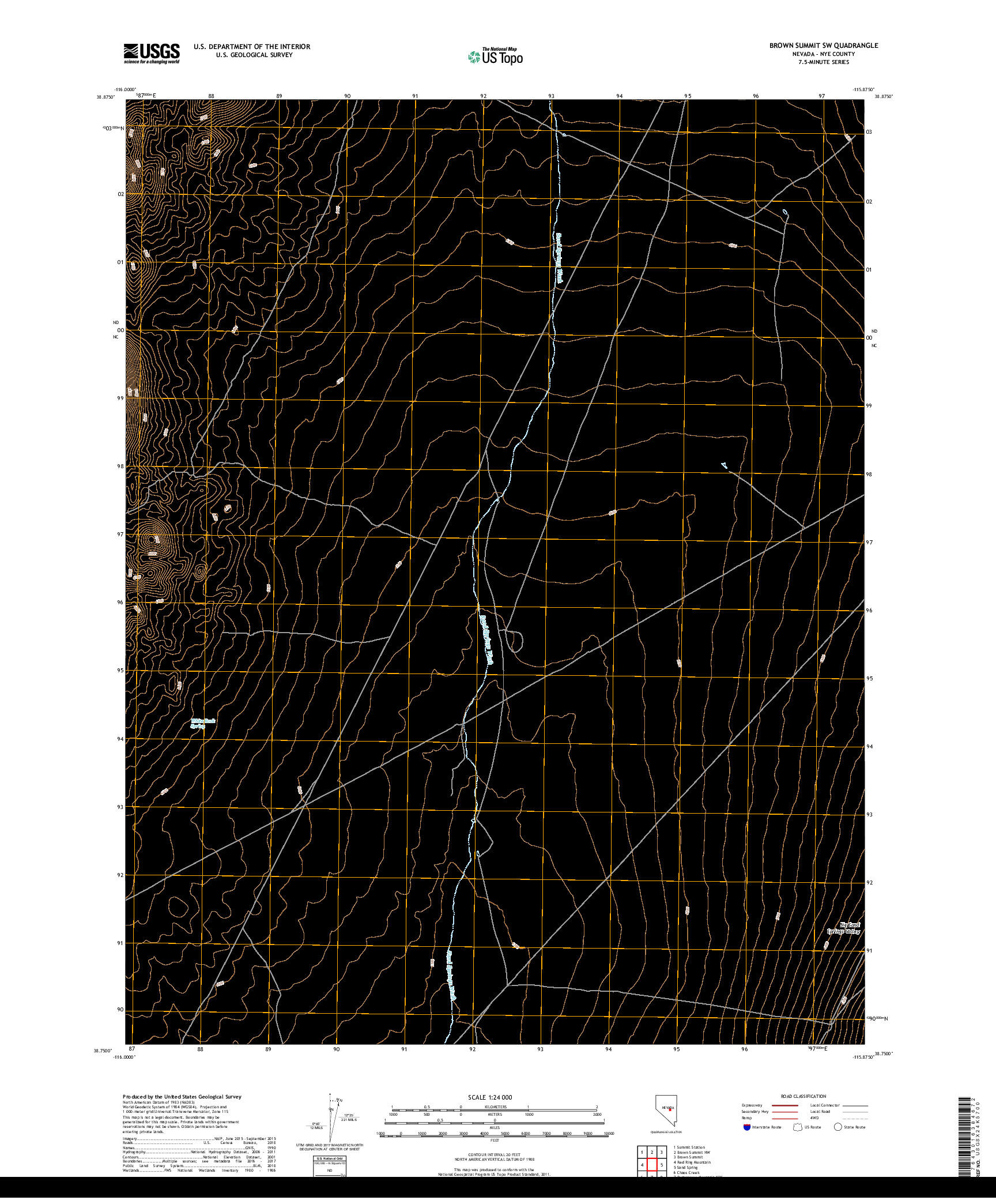 USGS US TOPO 7.5-MINUTE MAP FOR BROWN SUMMIT SW, NV 2018