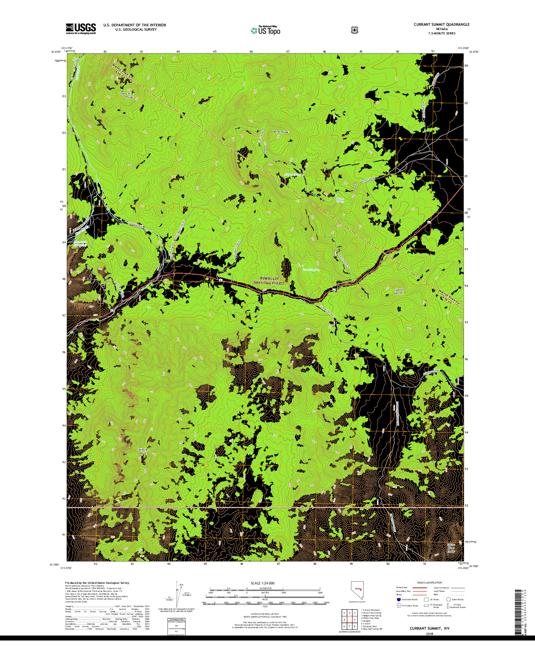 USGS US TOPO 7.5-MINUTE MAP FOR CURRANT SUMMIT, NV 2018