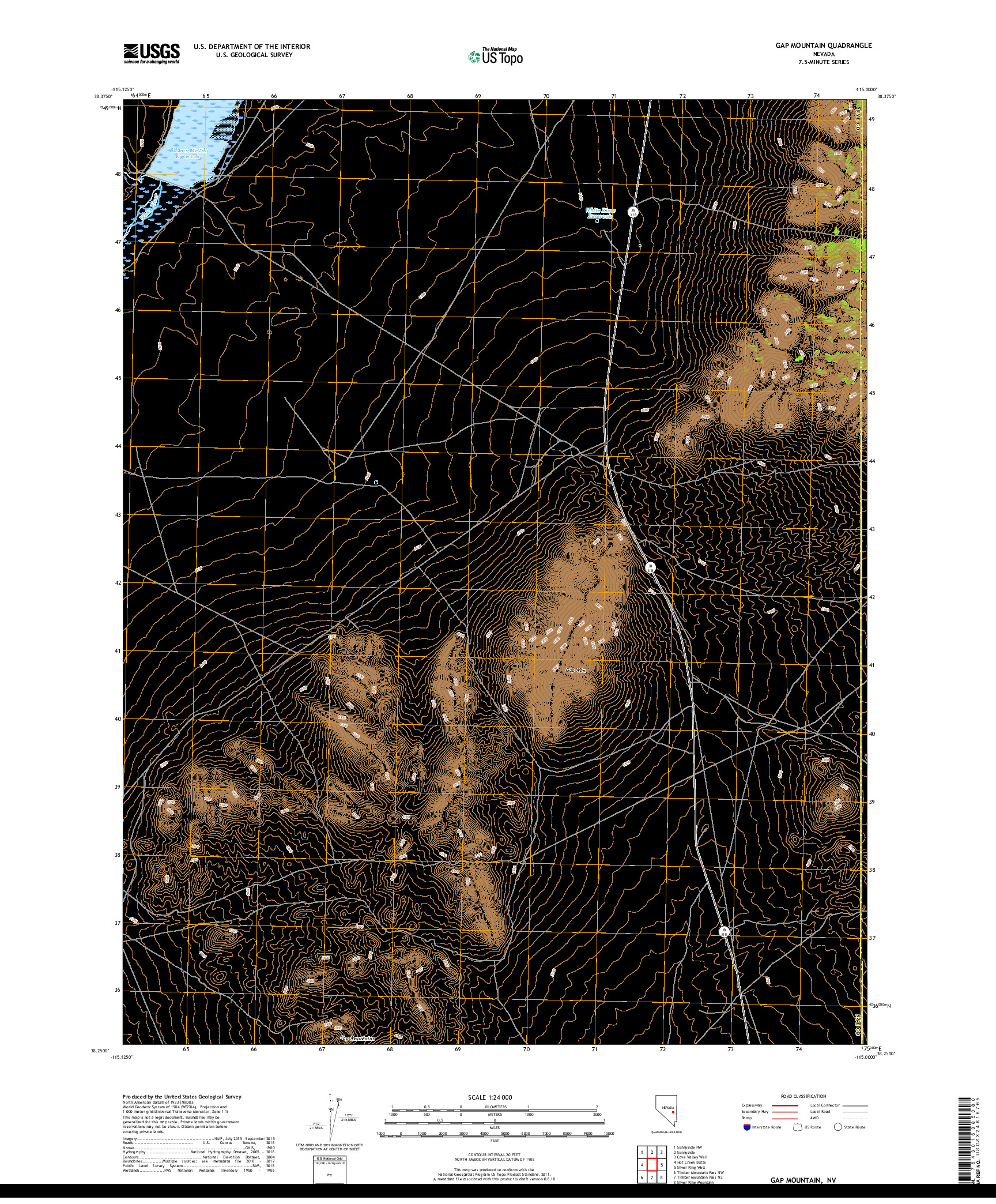 USGS US TOPO 7.5-MINUTE MAP FOR GAP MOUNTAIN, NV 2018