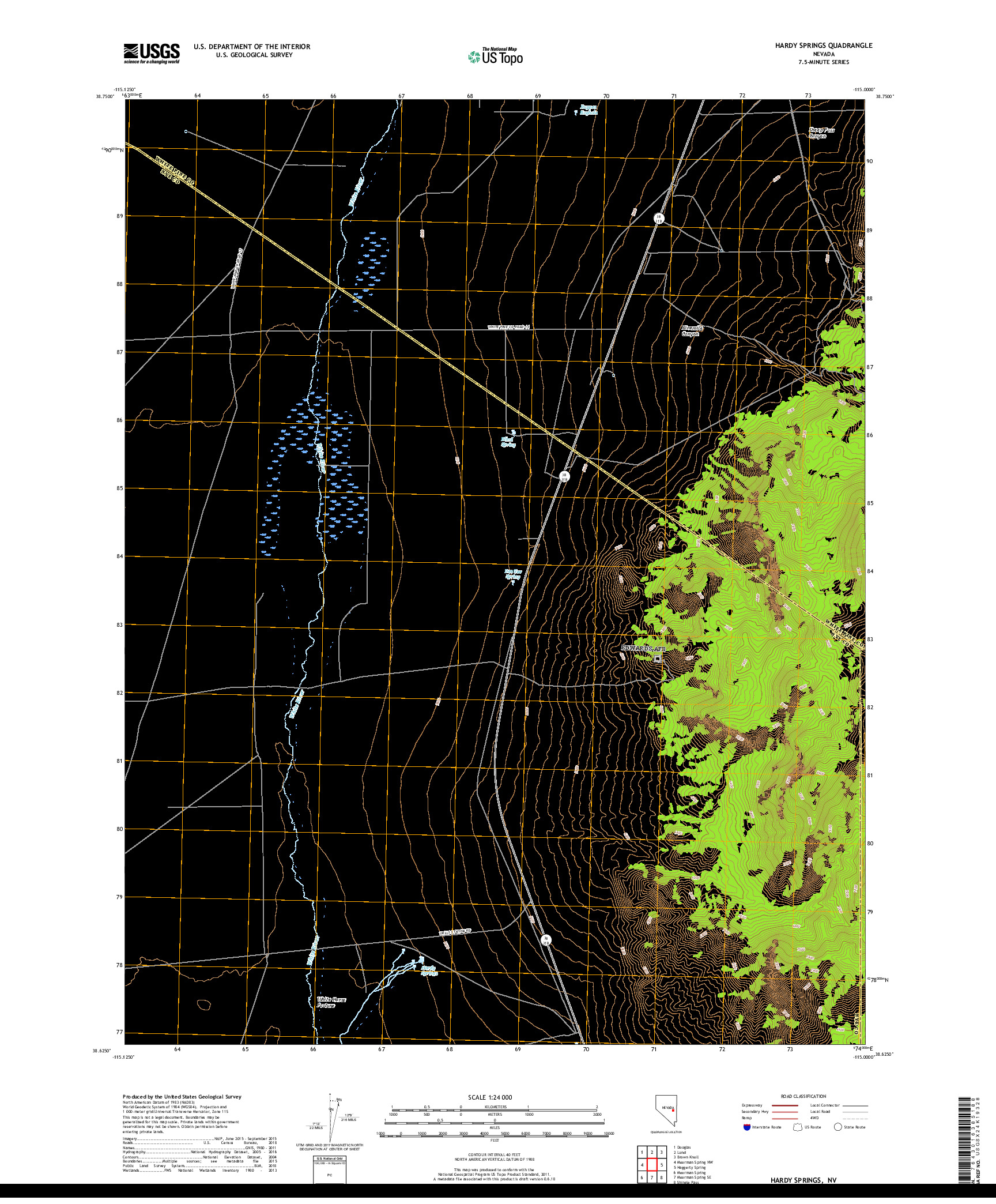 USGS US TOPO 7.5-MINUTE MAP FOR HARDY SPRINGS, NV 2018