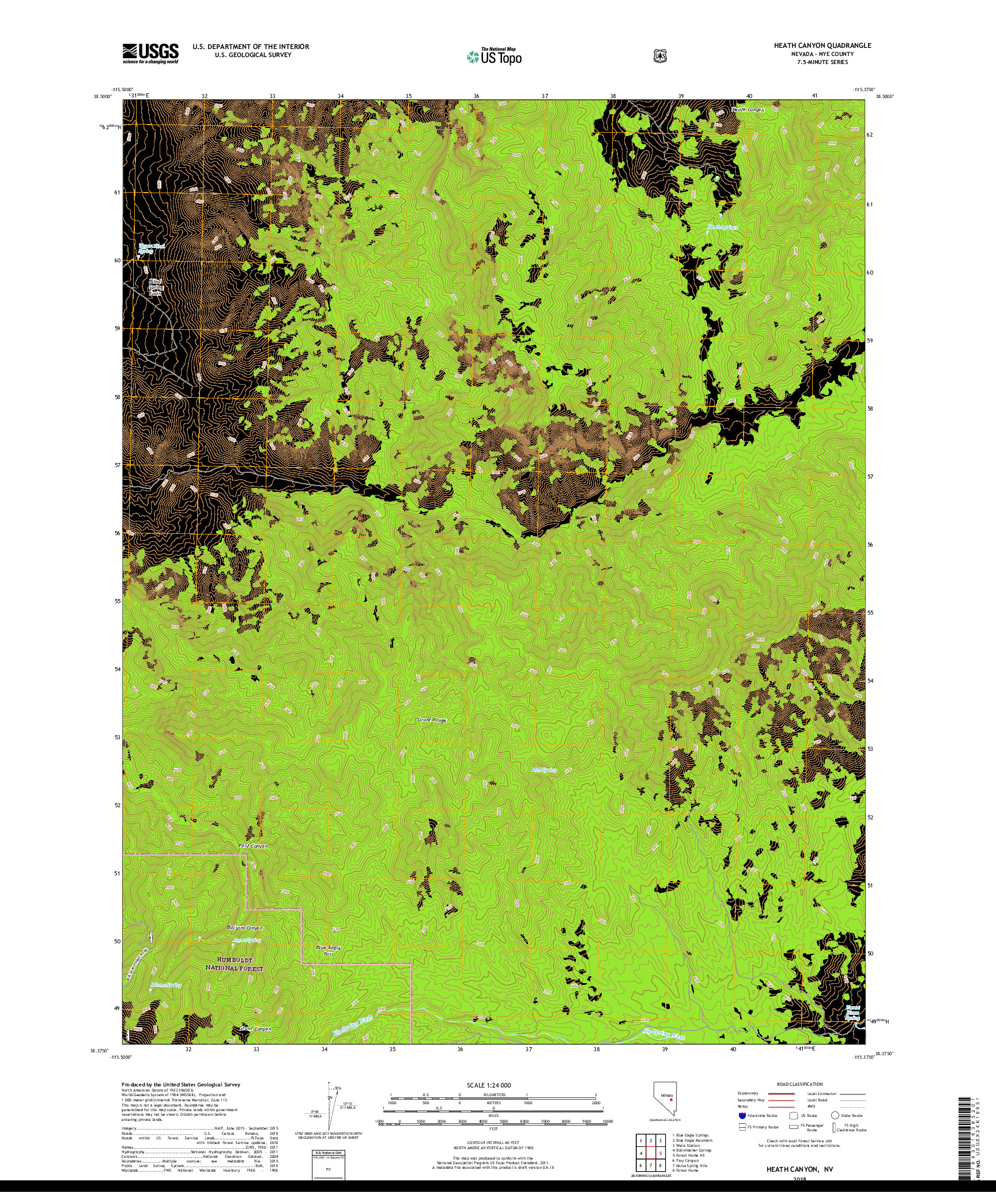 USGS US TOPO 7.5-MINUTE MAP FOR HEATH CANYON, NV 2018