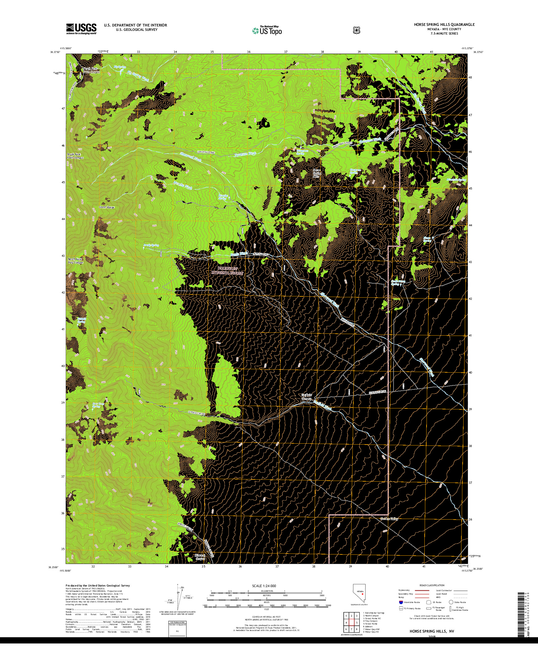 USGS US TOPO 7.5-MINUTE MAP FOR HORSE SPRING HILLS, NV 2018