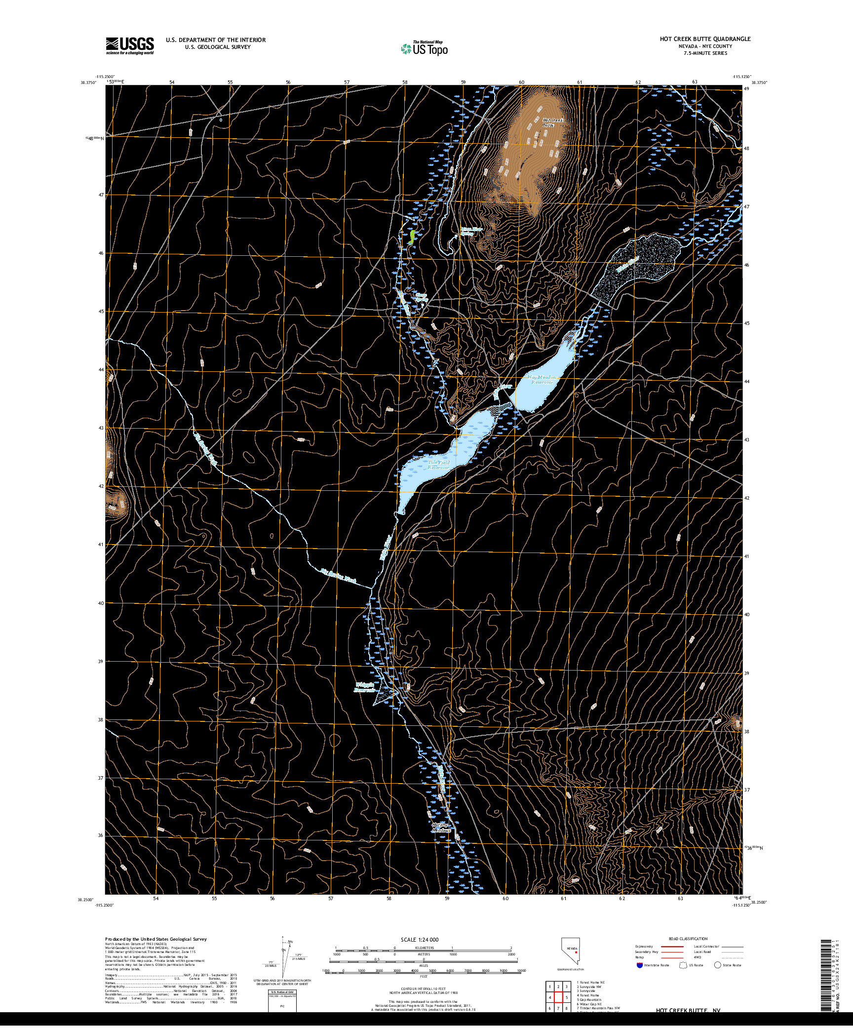 USGS US TOPO 7.5-MINUTE MAP FOR HOT CREEK BUTTE, NV 2018