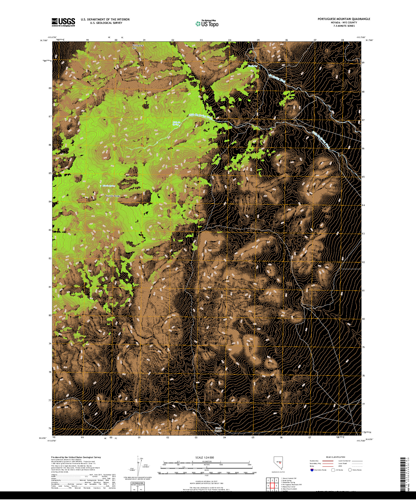 USGS US TOPO 7.5-MINUTE MAP FOR PORTUGUESE MOUNTAIN, NV 2018