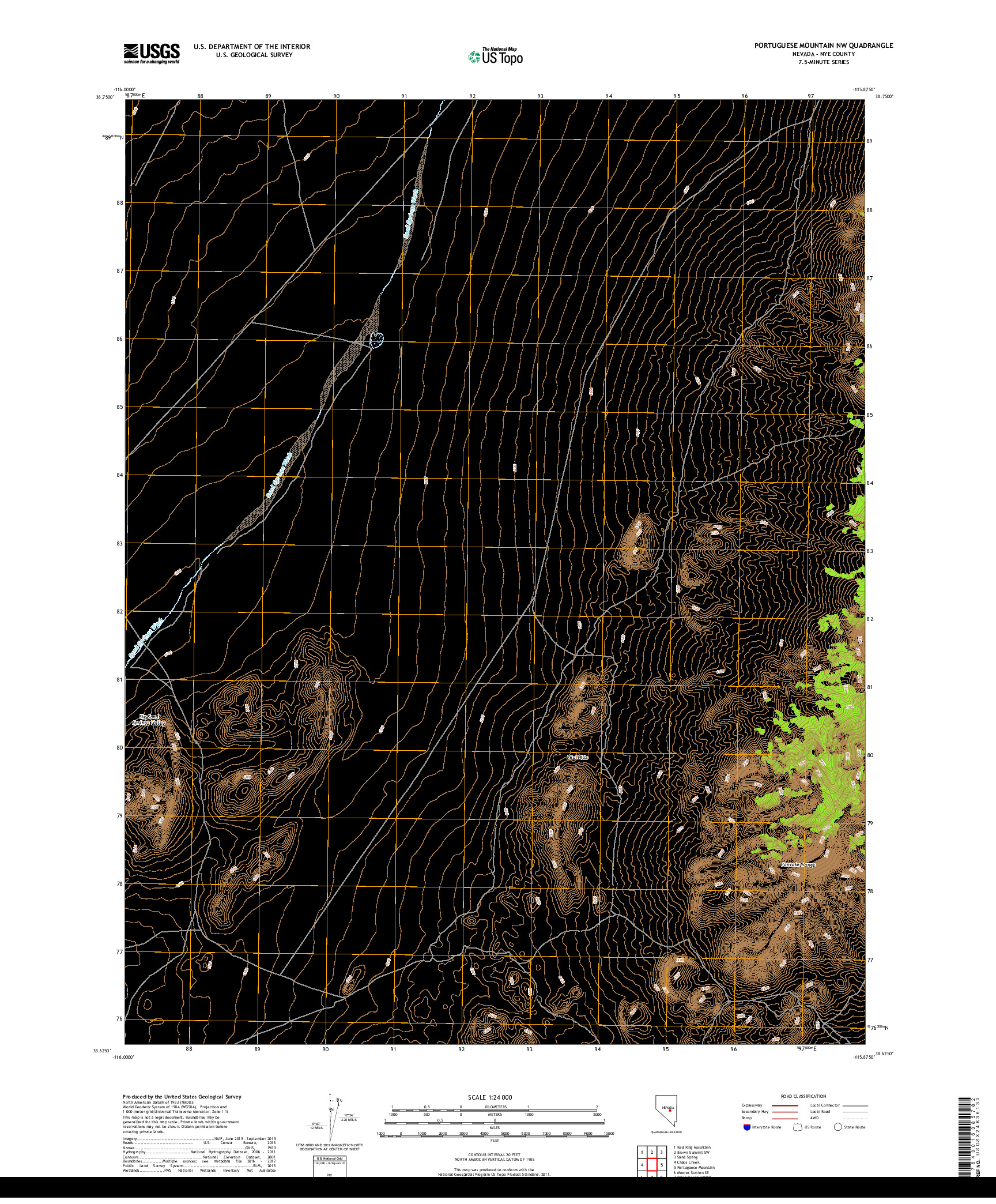 USGS US TOPO 7.5-MINUTE MAP FOR PORTUGUESE MOUNTAIN NW, NV 2018