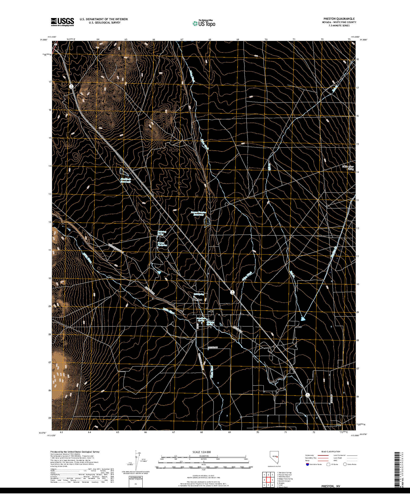 USGS US TOPO 7.5-MINUTE MAP FOR PRESTON, NV 2018