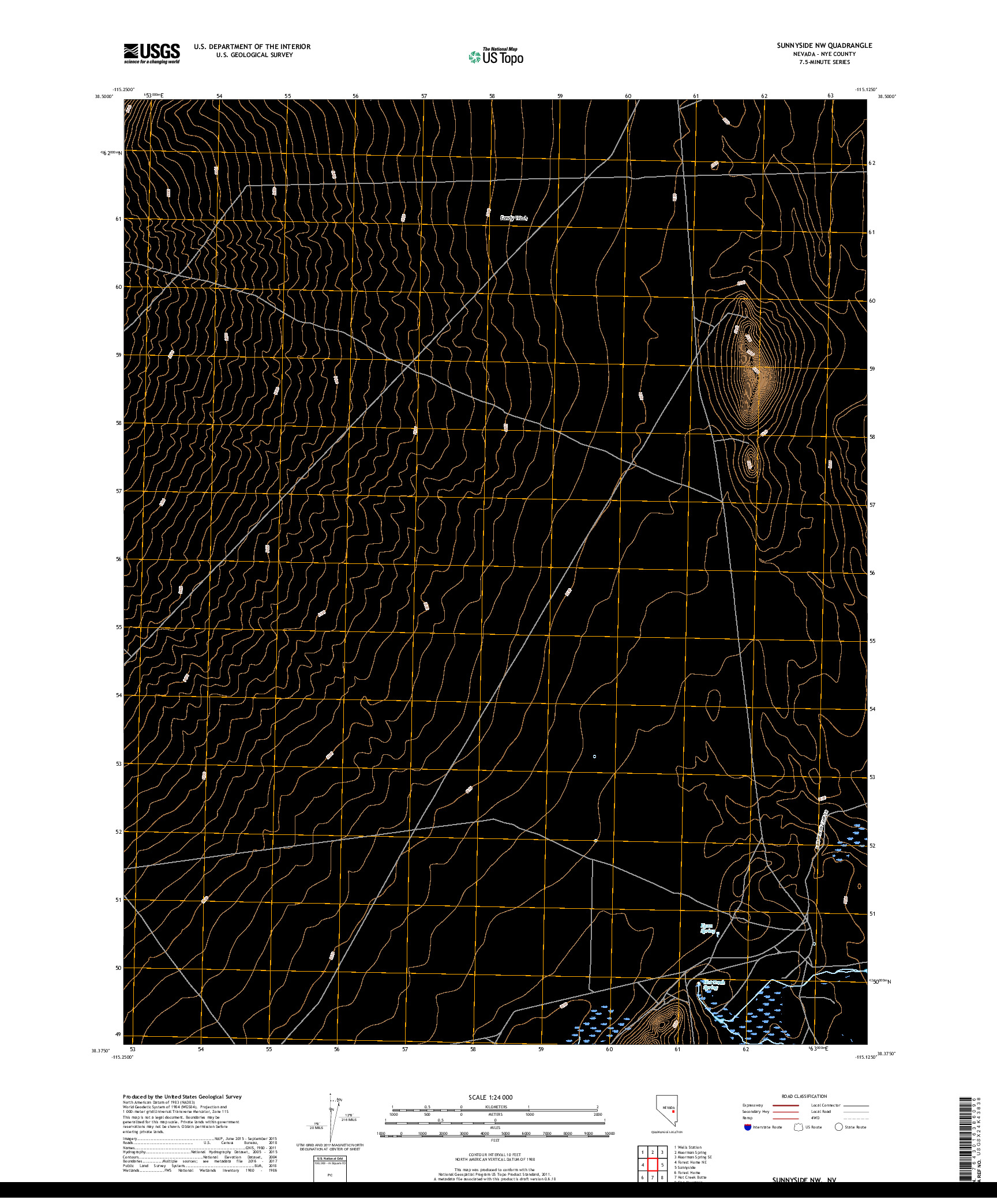 USGS US TOPO 7.5-MINUTE MAP FOR SUNNYSIDE NW, NV 2018