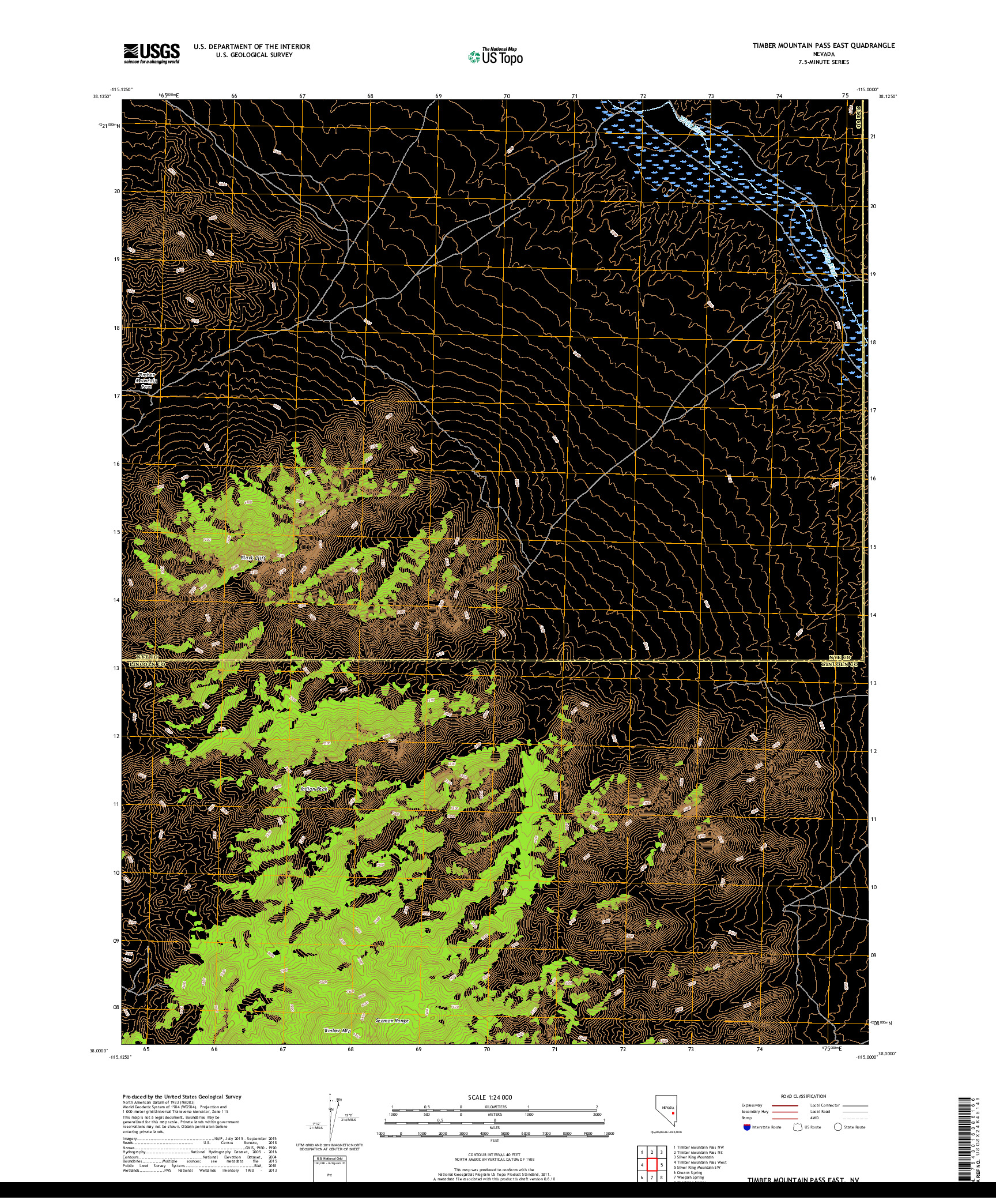 USGS US TOPO 7.5-MINUTE MAP FOR TIMBER MOUNTAIN PASS EAST, NV 2018