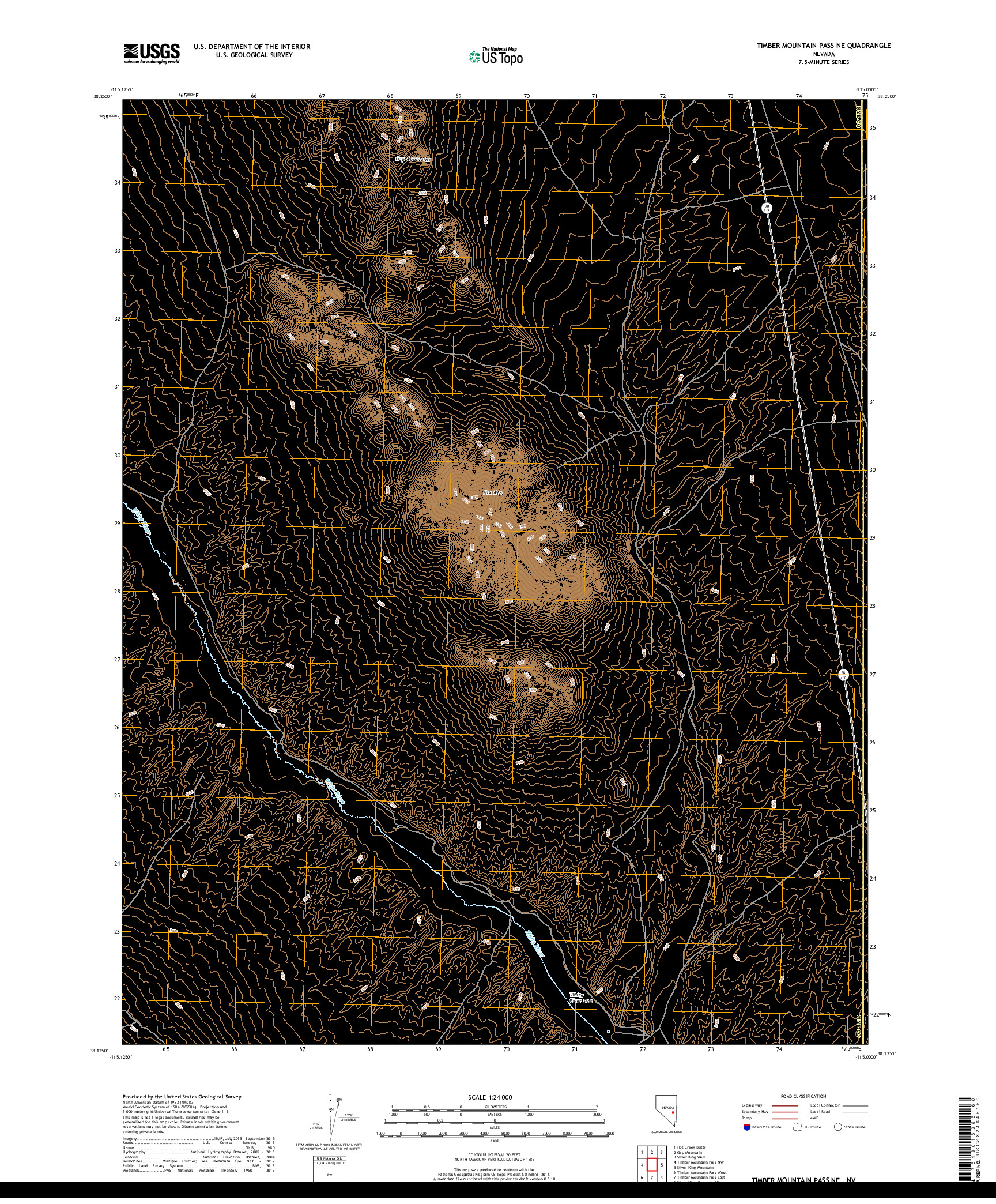 USGS US TOPO 7.5-MINUTE MAP FOR TIMBER MOUNTAIN PASS NE, NV 2018