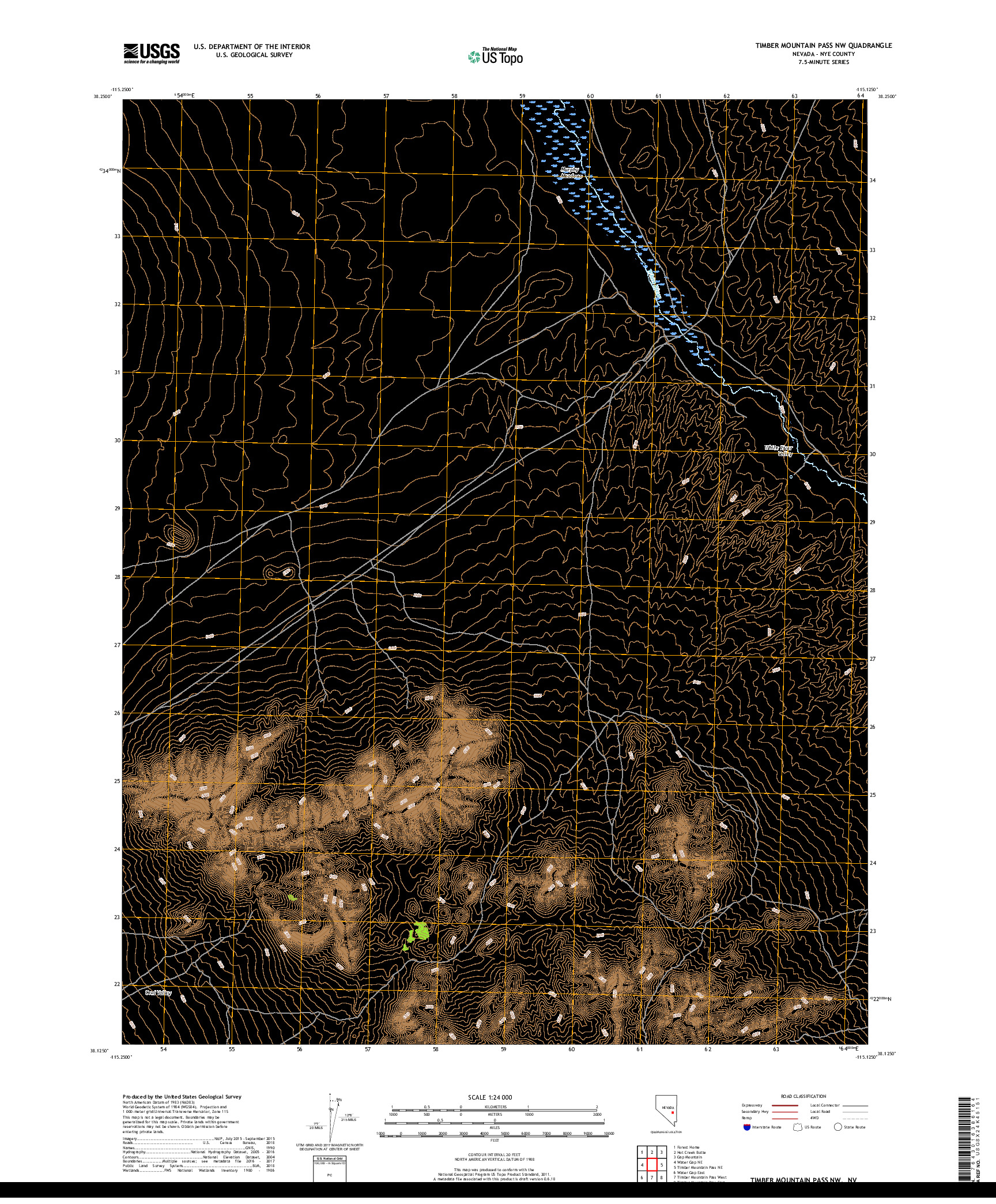 USGS US TOPO 7.5-MINUTE MAP FOR TIMBER MOUNTAIN PASS NW, NV 2018