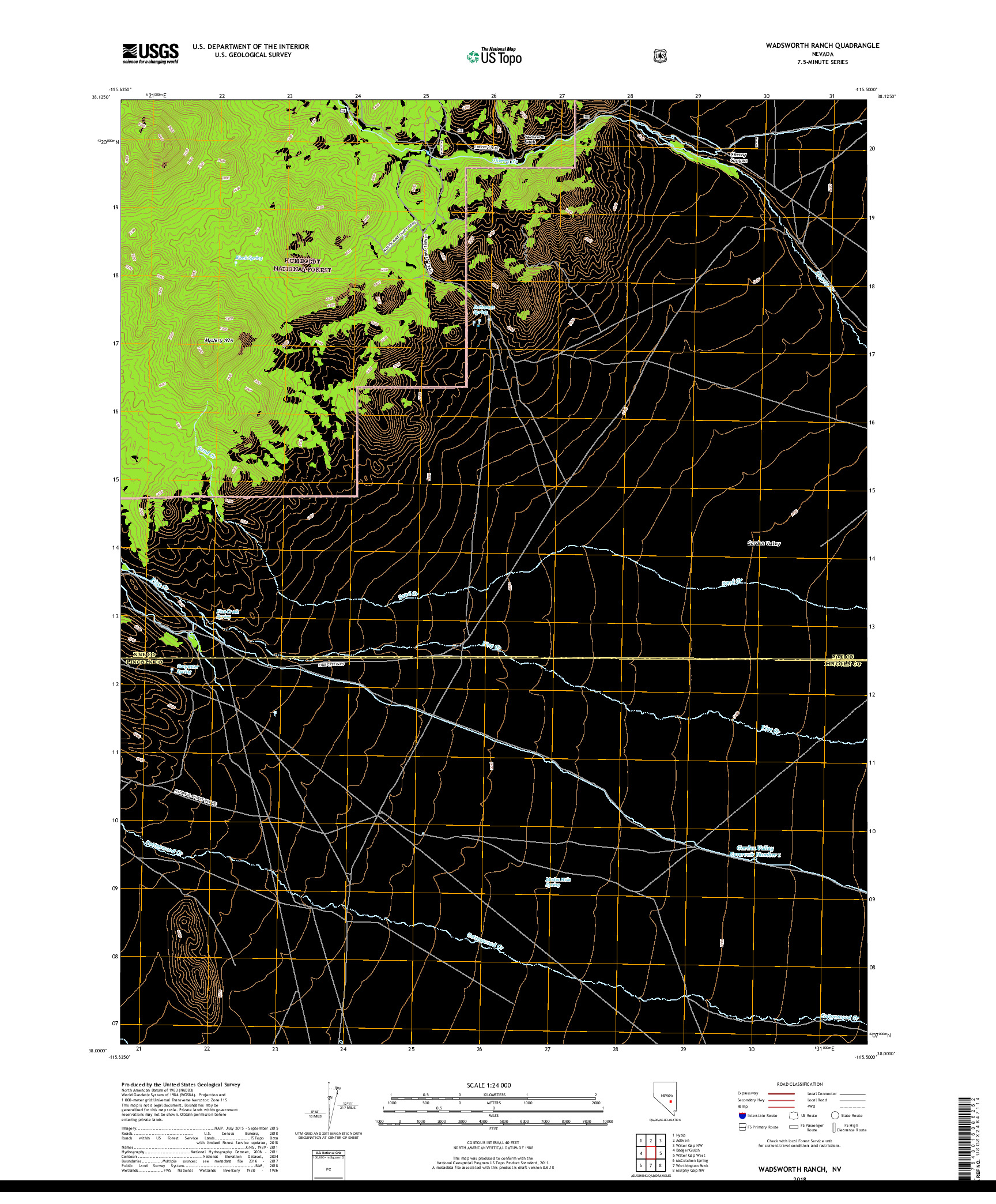 USGS US TOPO 7.5-MINUTE MAP FOR WADSWORTH RANCH, NV 2018