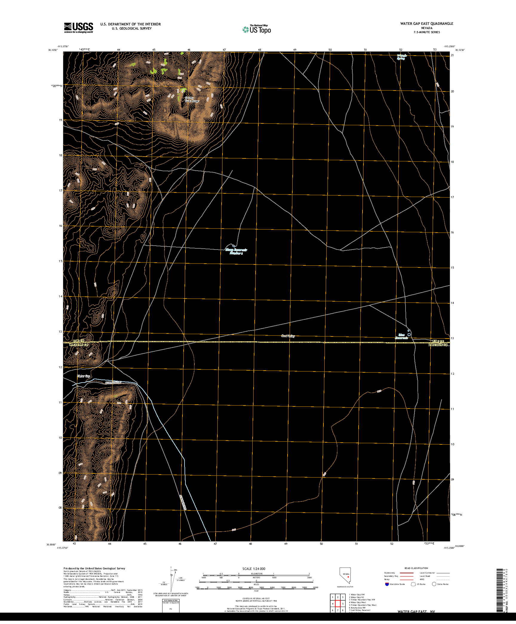 USGS US TOPO 7.5-MINUTE MAP FOR WATER GAP EAST, NV 2018