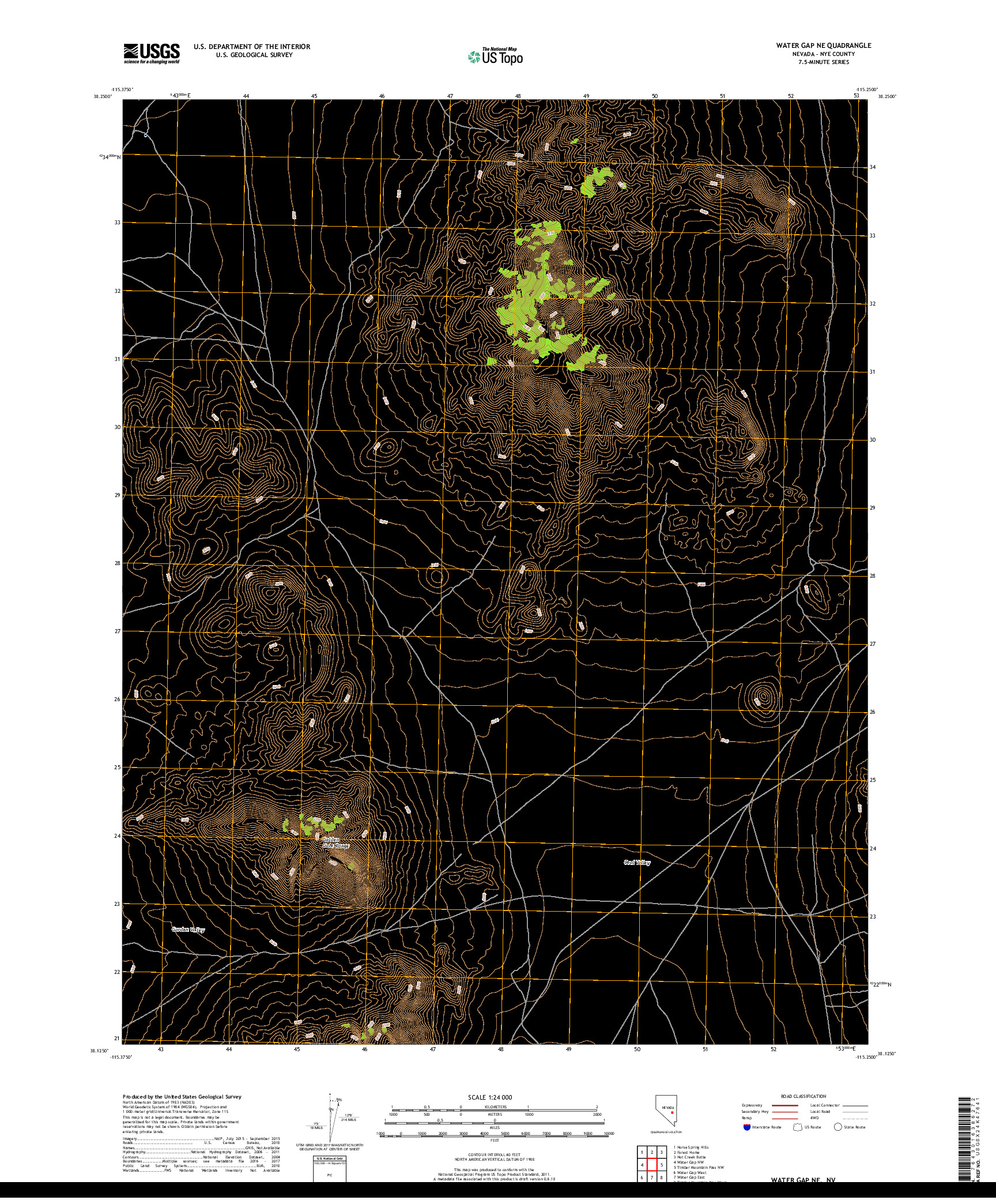 USGS US TOPO 7.5-MINUTE MAP FOR WATER GAP NE, NV 2018