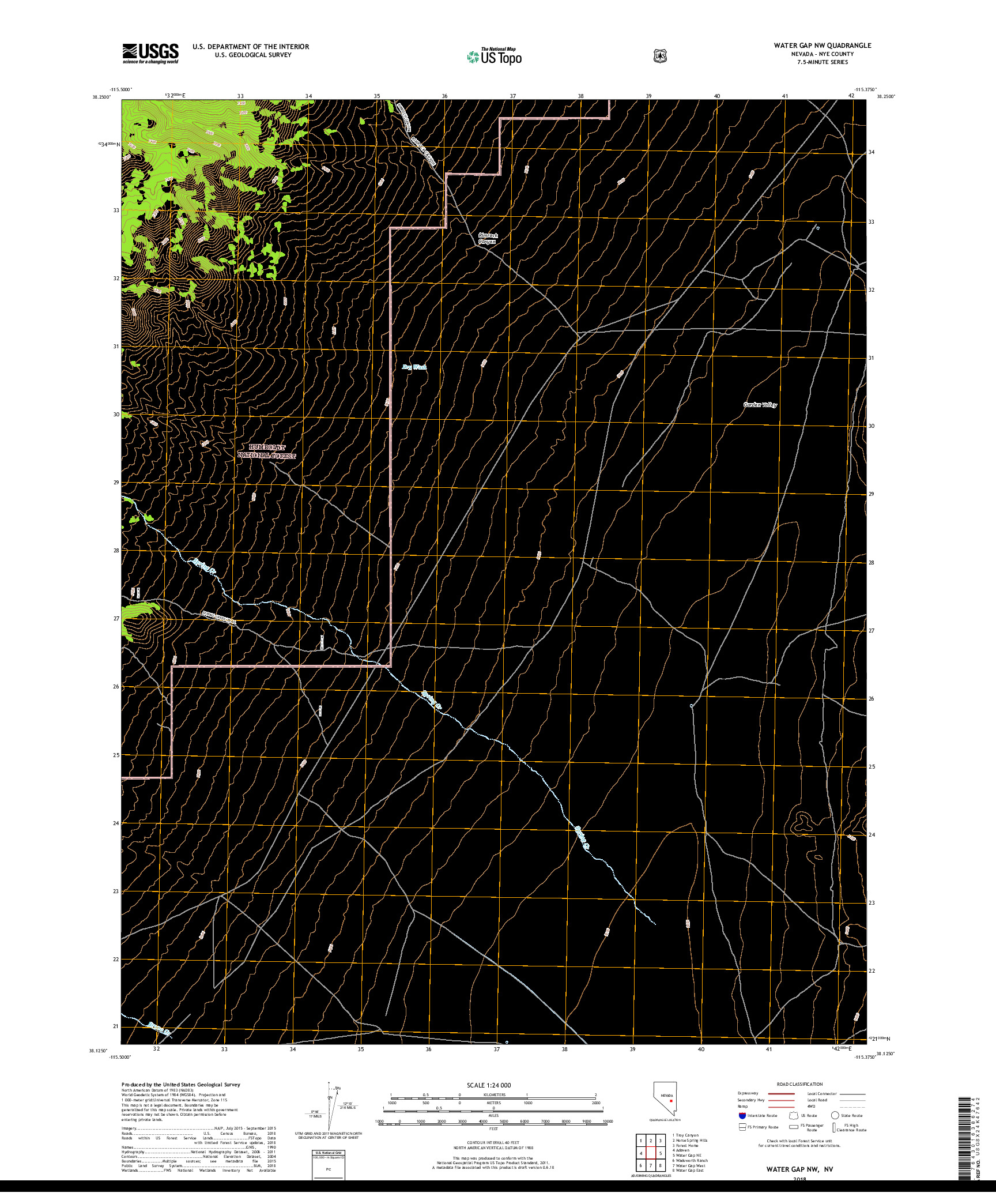 USGS US TOPO 7.5-MINUTE MAP FOR WATER GAP NW, NV 2018