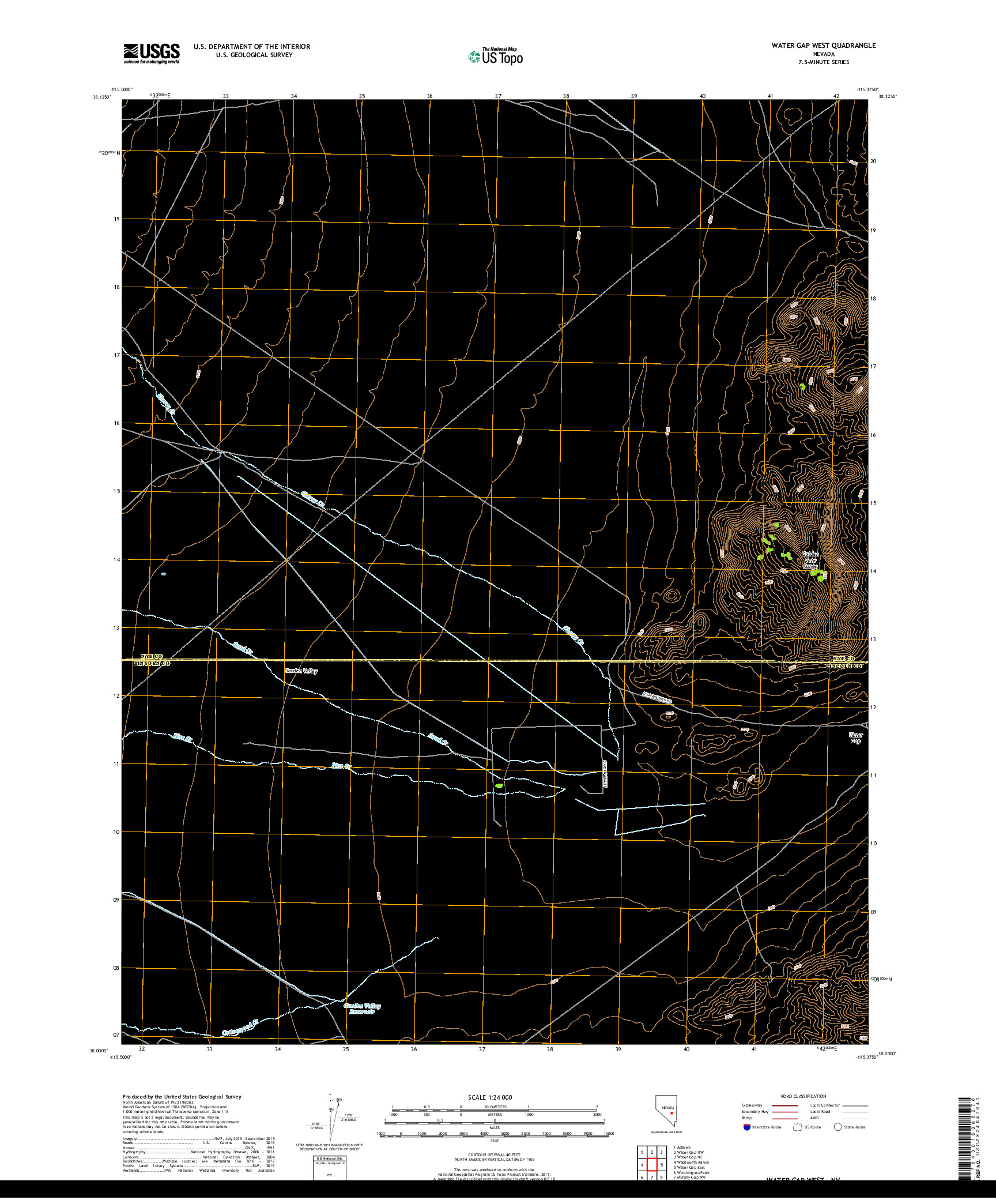 USGS US TOPO 7.5-MINUTE MAP FOR WATER GAP WEST, NV 2018