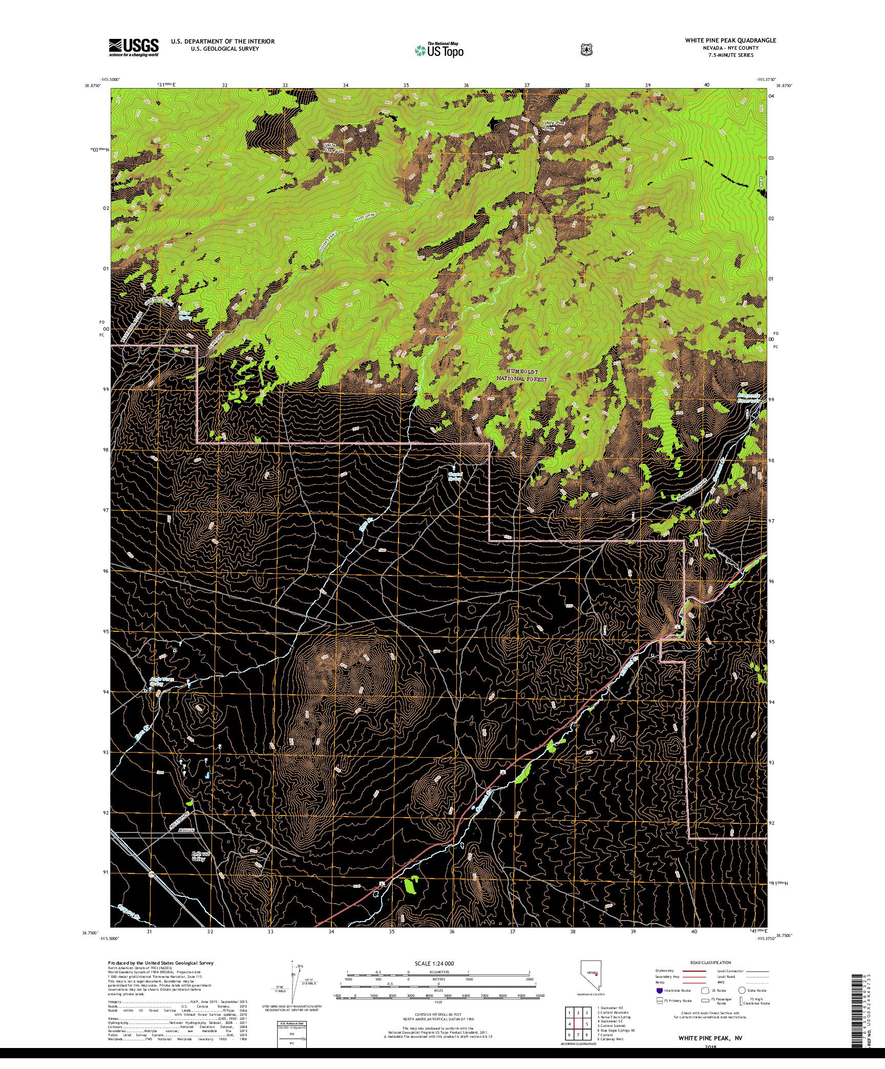 USGS US TOPO 7.5-MINUTE MAP FOR WHITE PINE PEAK, NV 2018