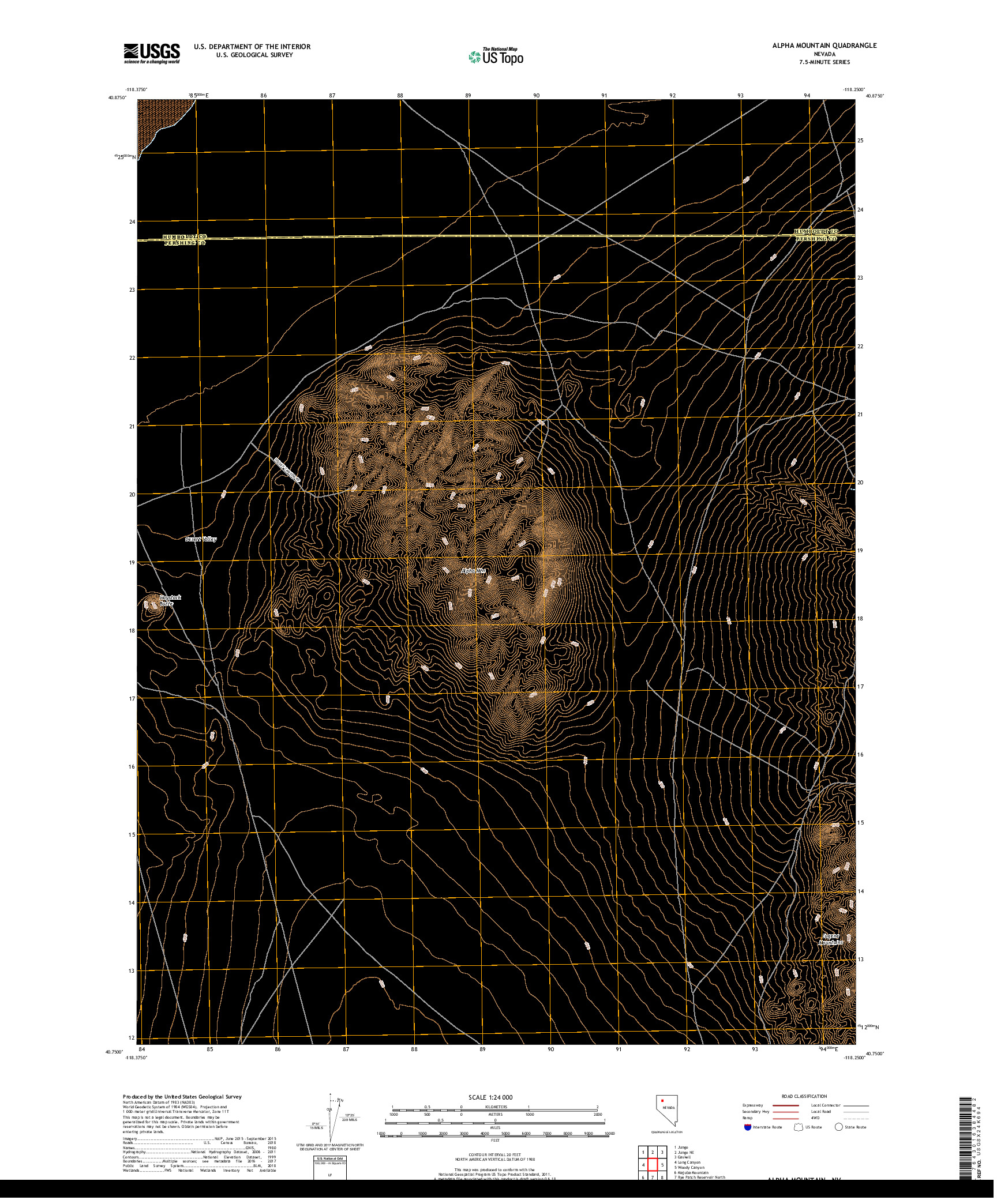 USGS US TOPO 7.5-MINUTE MAP FOR ALPHA MOUNTAIN, NV 2018