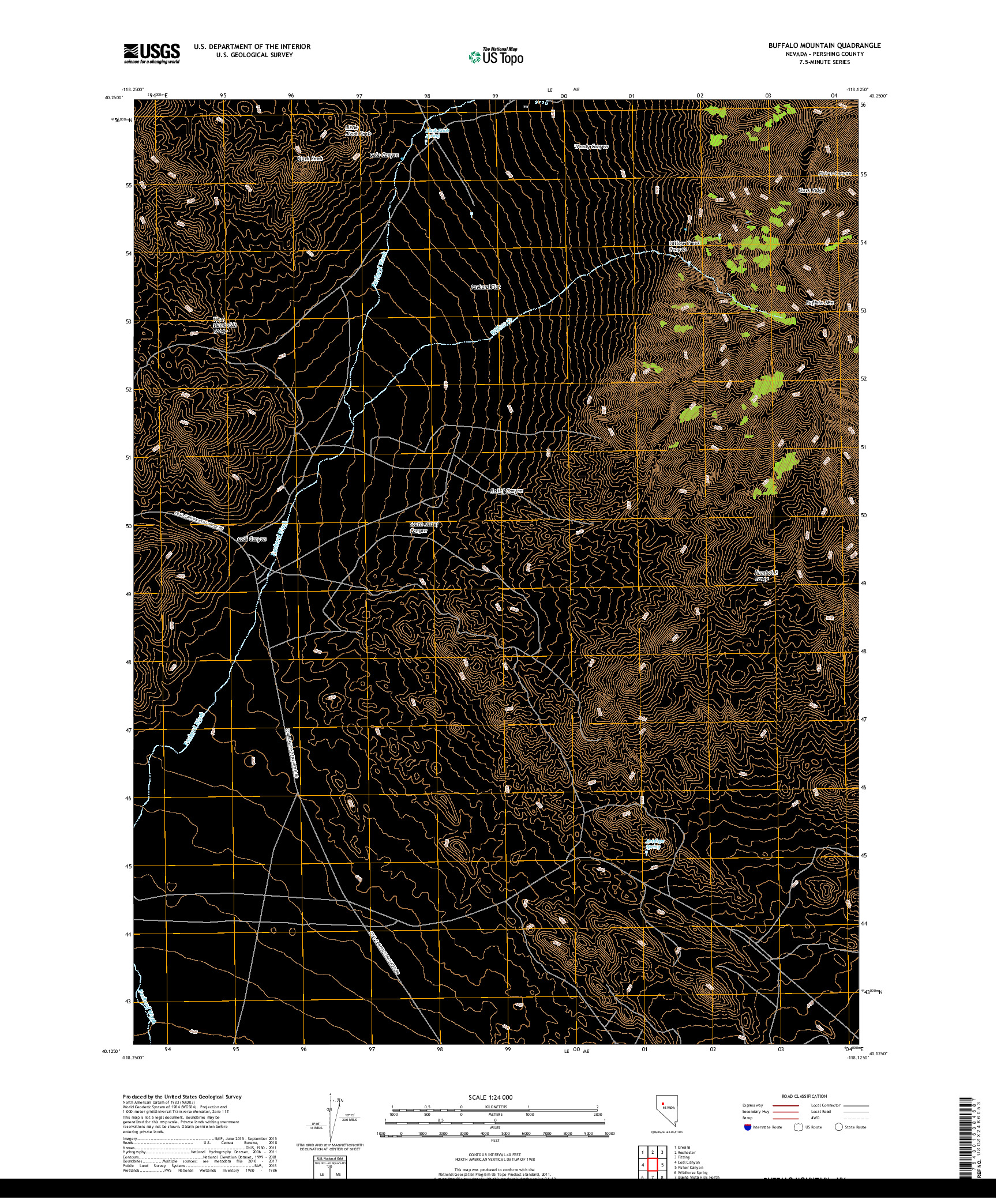 USGS US TOPO 7.5-MINUTE MAP FOR BUFFALO MOUNTAIN, NV 2018