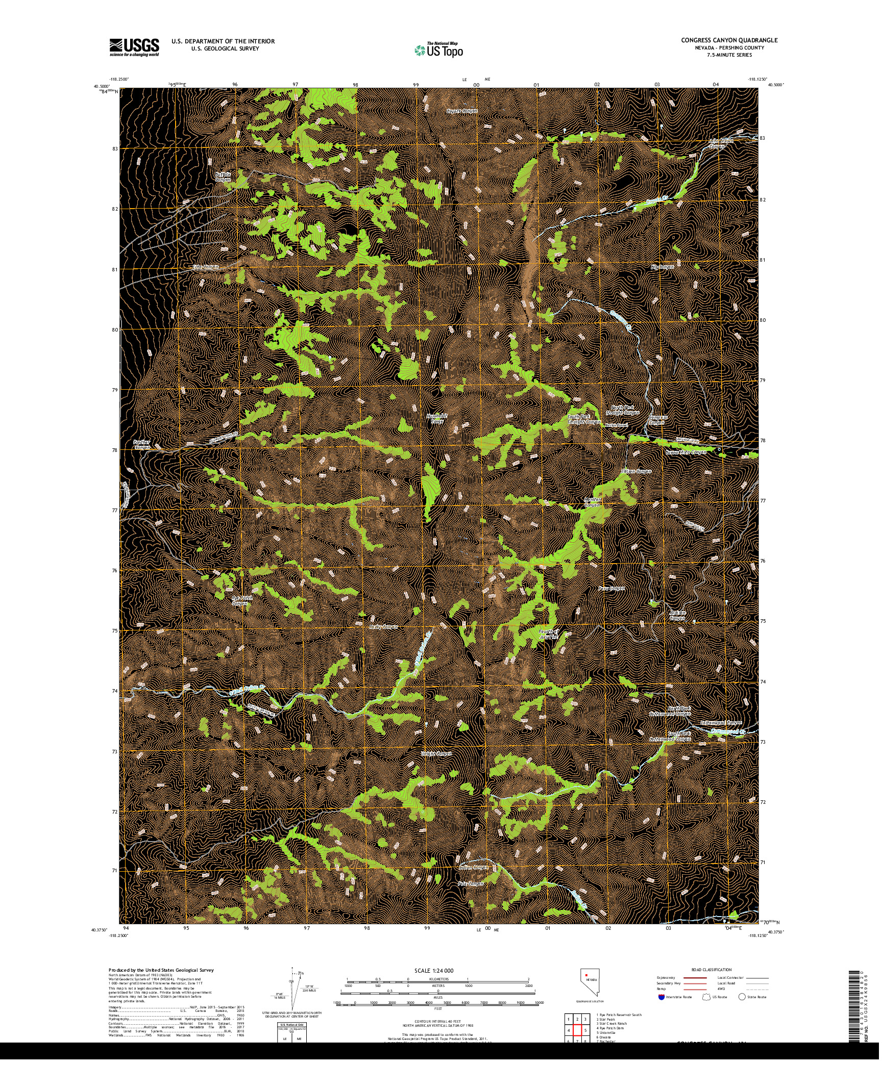 USGS US TOPO 7.5-MINUTE MAP FOR CONGRESS CANYON, NV 2018