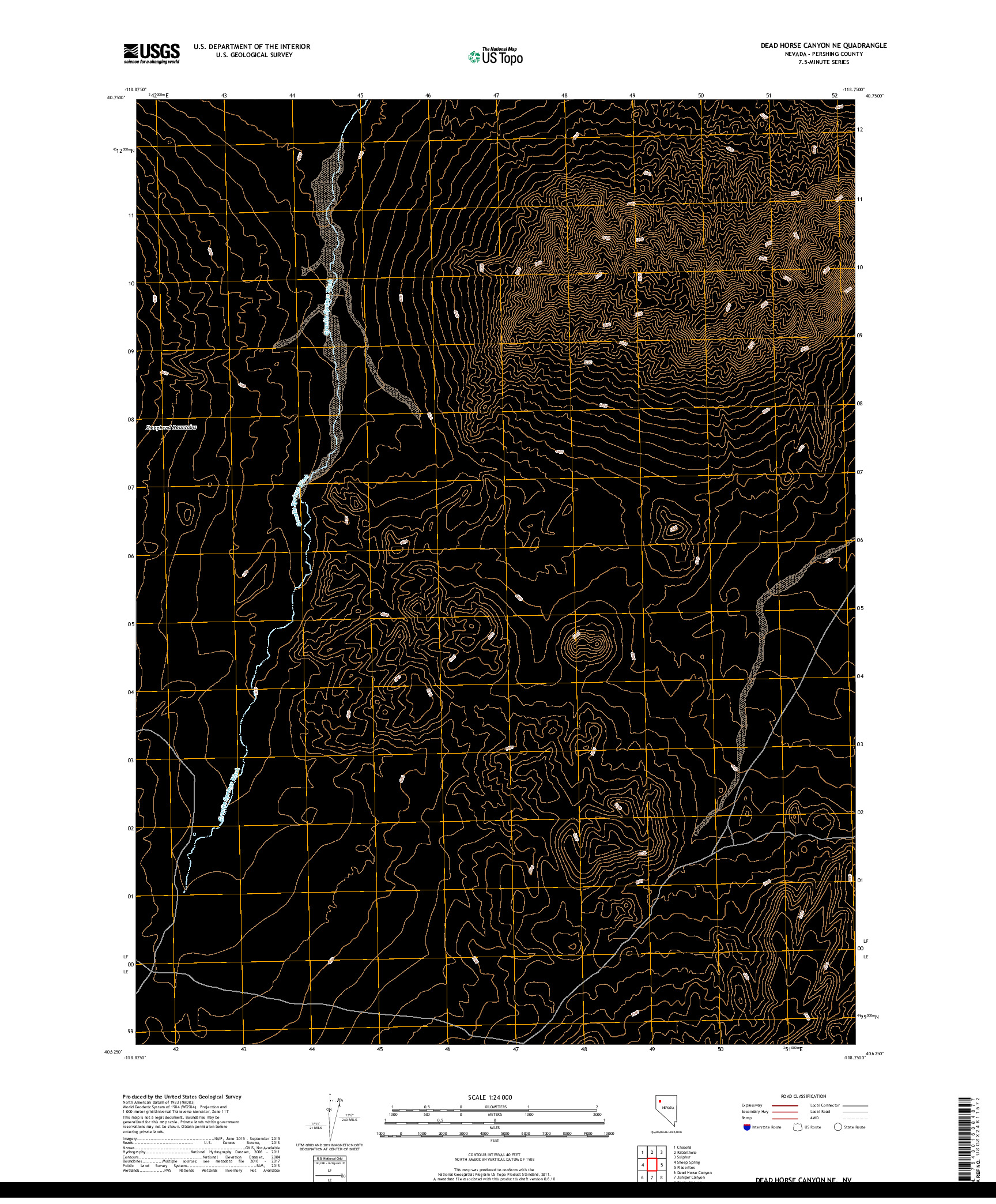 USGS US TOPO 7.5-MINUTE MAP FOR DEAD HORSE CANYON NE, NV 2018