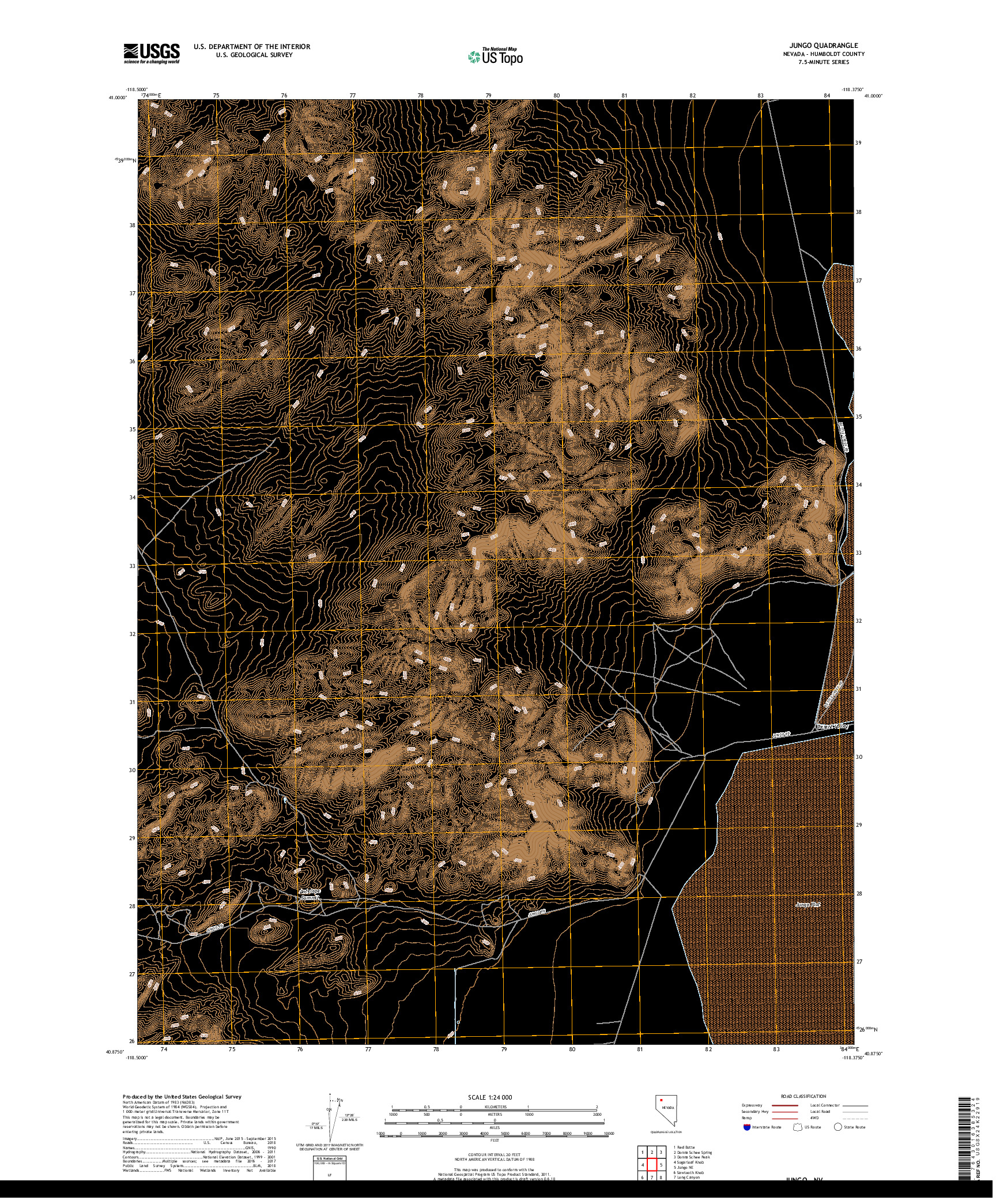 USGS US TOPO 7.5-MINUTE MAP FOR JUNGO, NV 2018