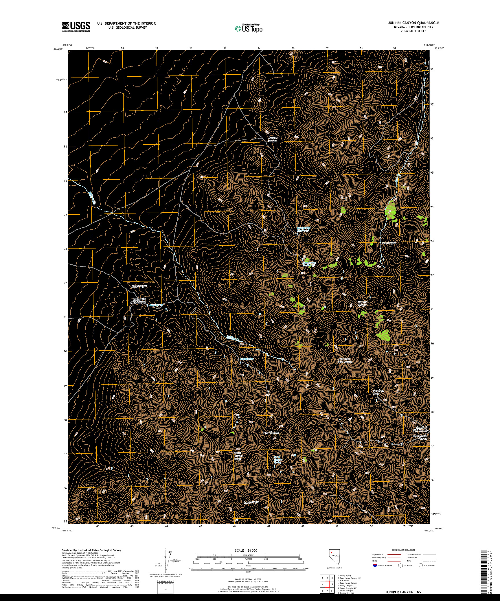 USGS US TOPO 7.5-MINUTE MAP FOR JUNIPER CANYON, NV 2018