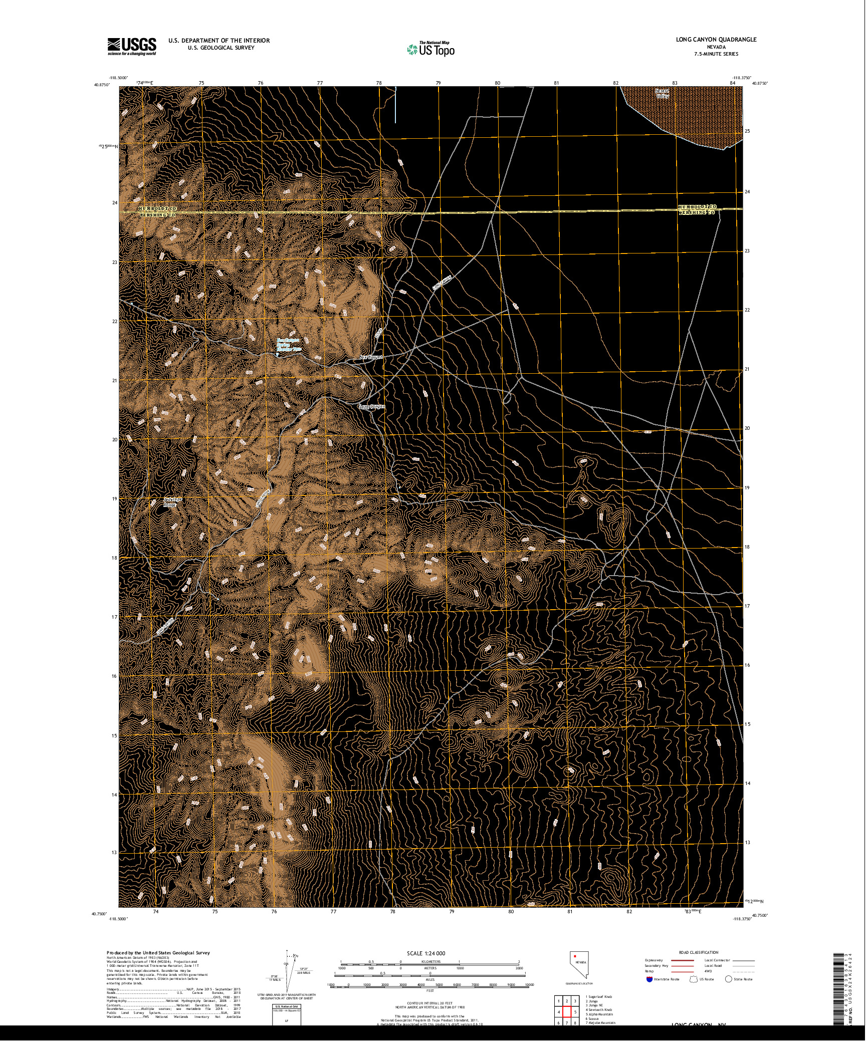 USGS US TOPO 7.5-MINUTE MAP FOR LONG CANYON, NV 2018