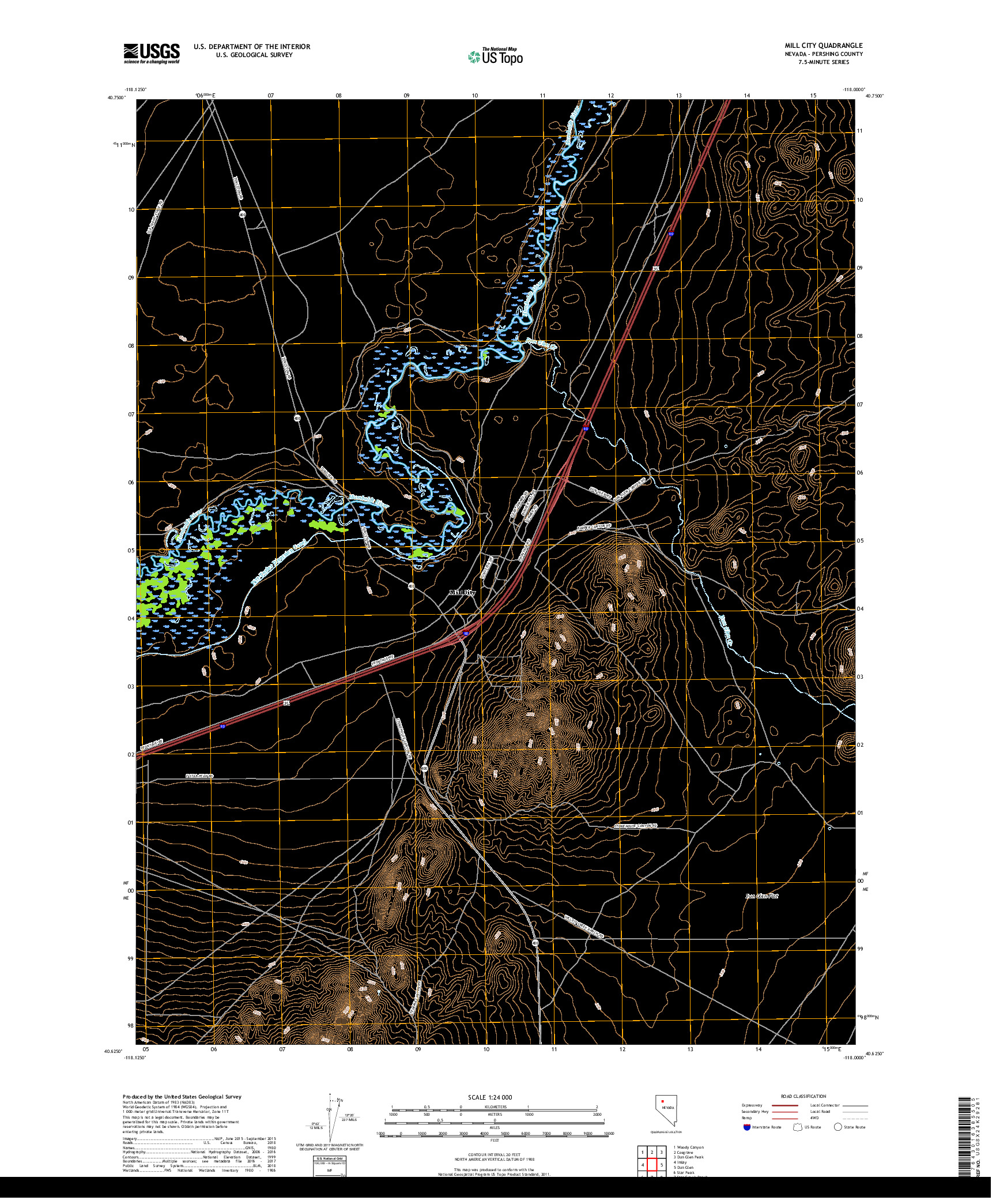 USGS US TOPO 7.5-MINUTE MAP FOR MILL CITY, NV 2018