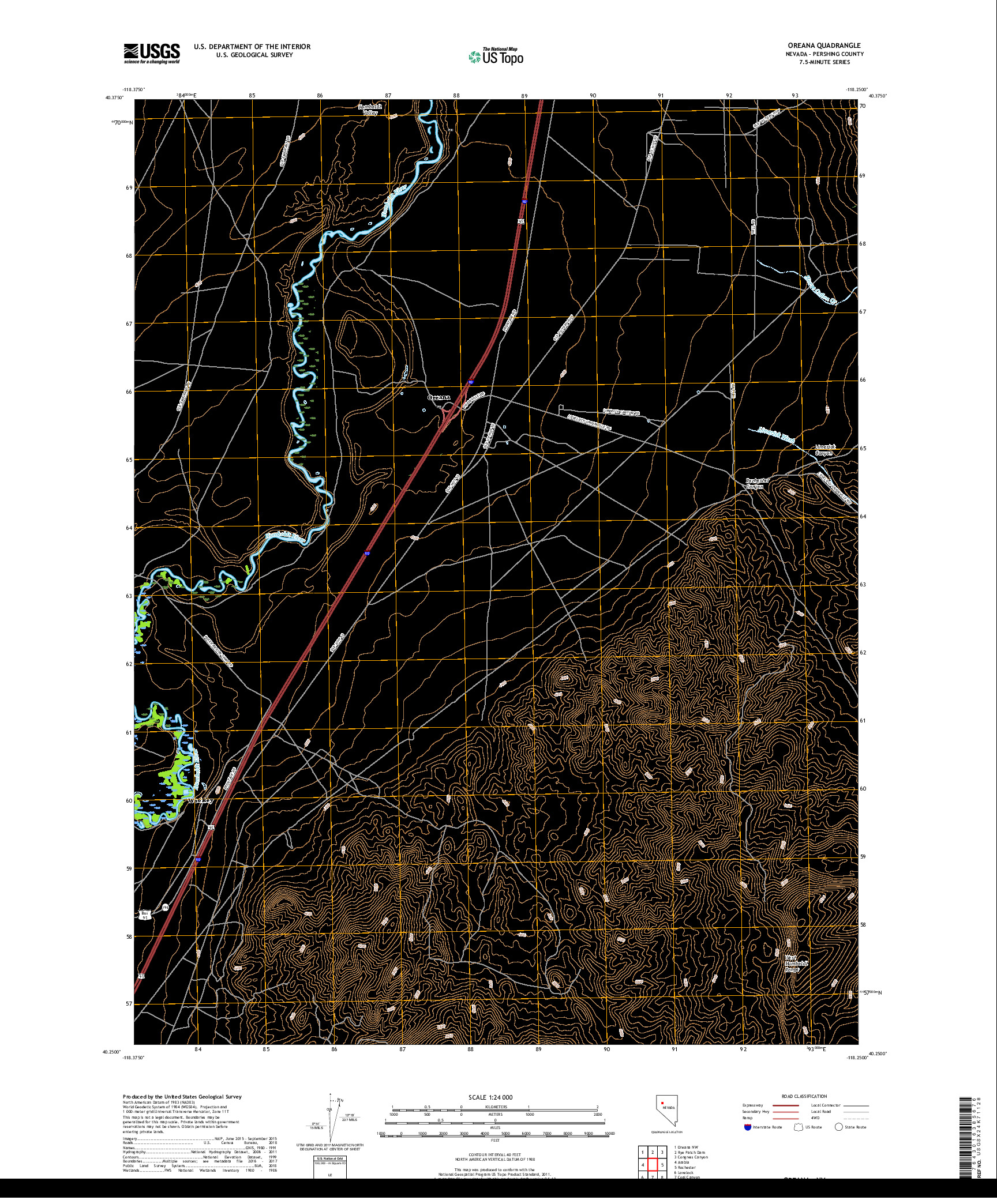 USGS US TOPO 7.5-MINUTE MAP FOR OREANA, NV 2018