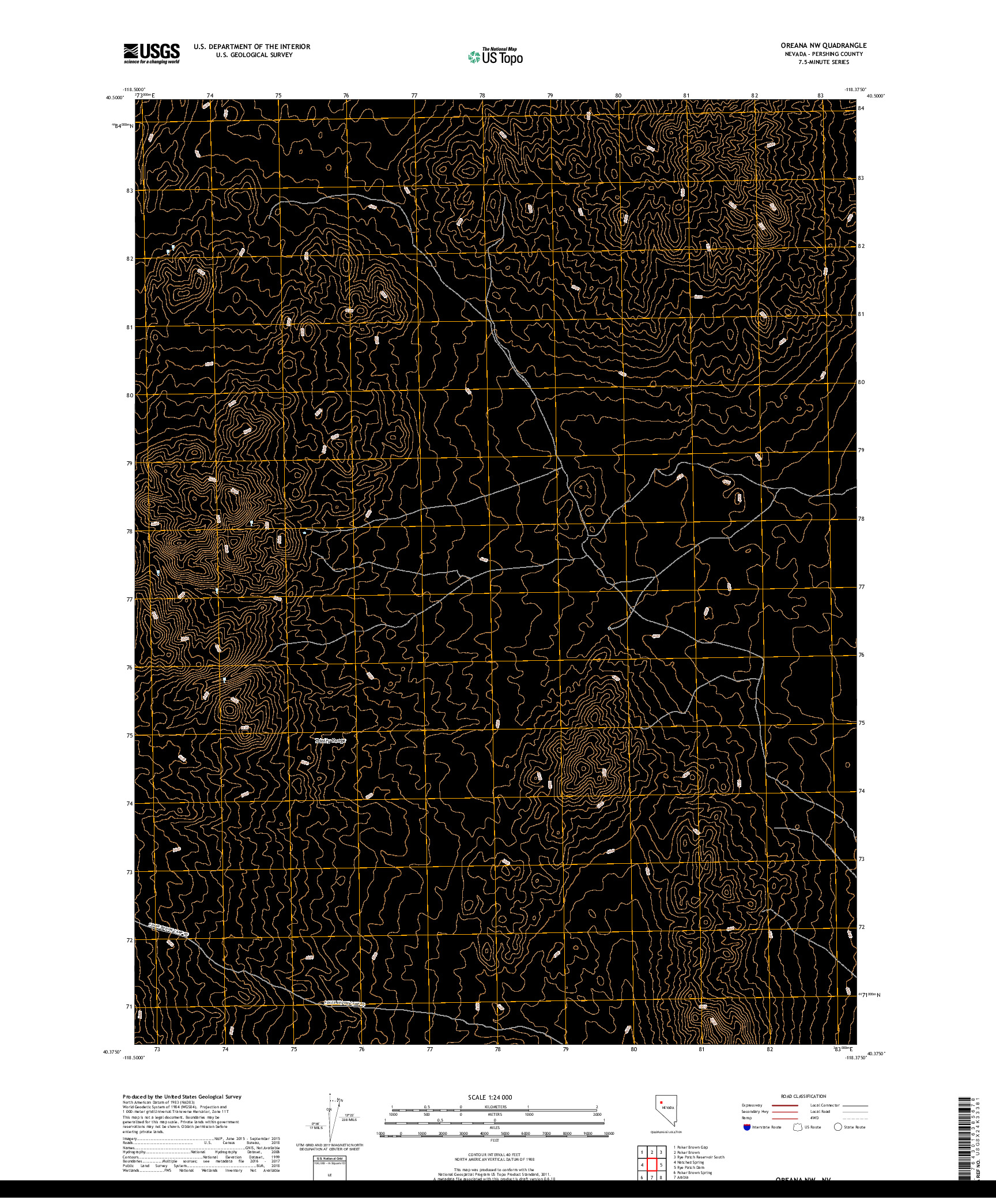 USGS US TOPO 7.5-MINUTE MAP FOR OREANA NW, NV 2018